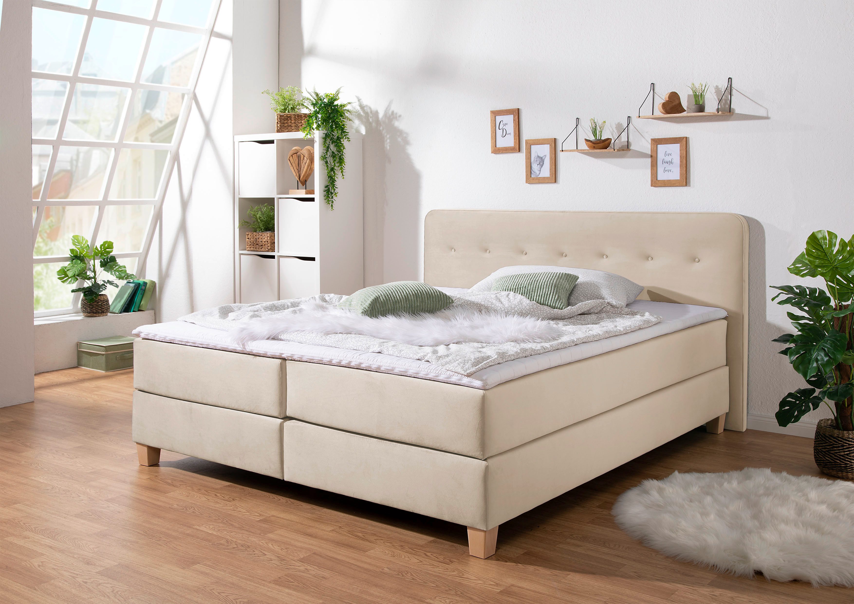 Home affaire Boxspring Fargo inclusief topper, in 3 soorten matrassen, in fluweel of structuurstof boxsprings beige
