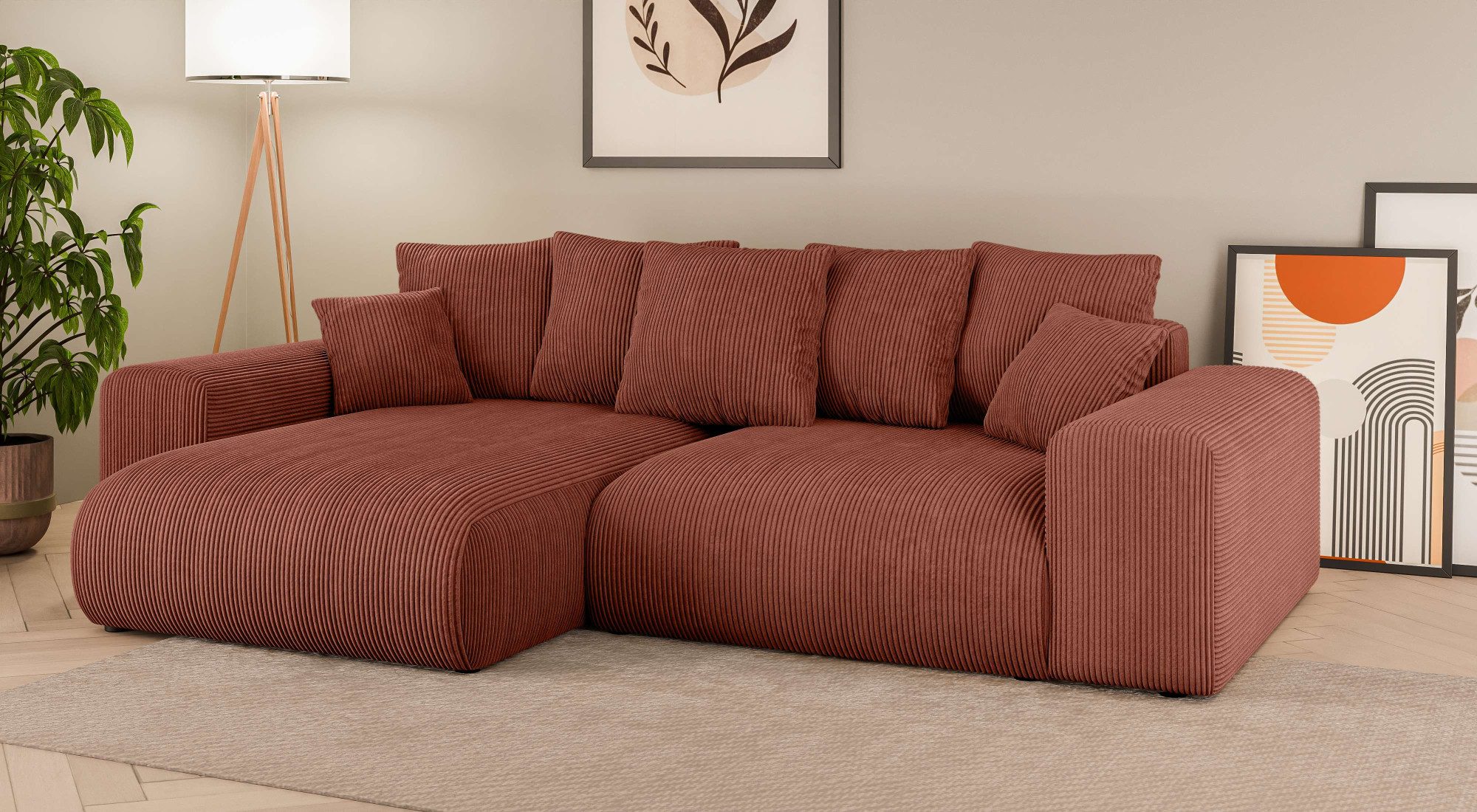 Home affaire Hoekbank LAKESIDE met bedfunctie en bedlade, B/D/H 257/166/84 cm L-vorm, recamiere aan beide zijden monteerbaar, golfondersteuning