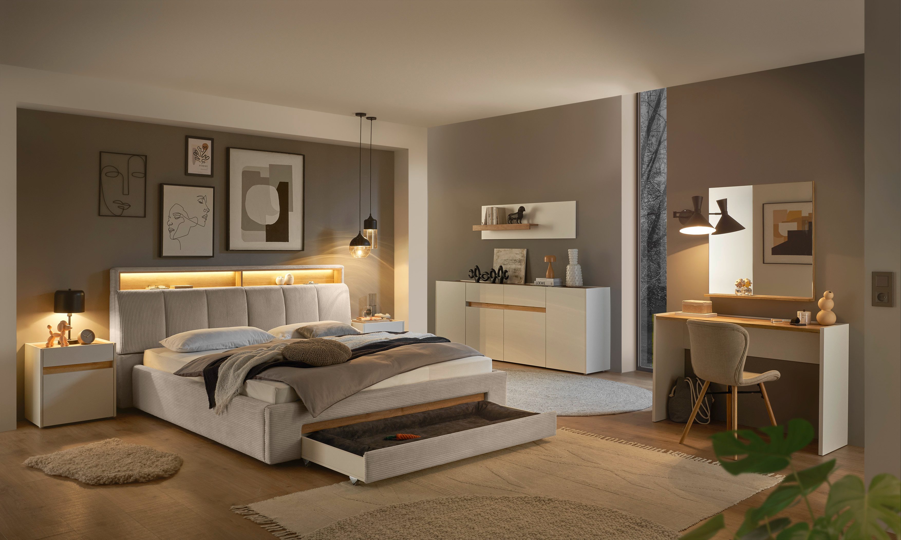 INOSIGN Gestoffeerd bed CiTY/GiRON,, gepolsterd opbergbed, met LED-verlichting Bedkisten met hondenbed of als opbergruimte, opklapbare hoofdeinden