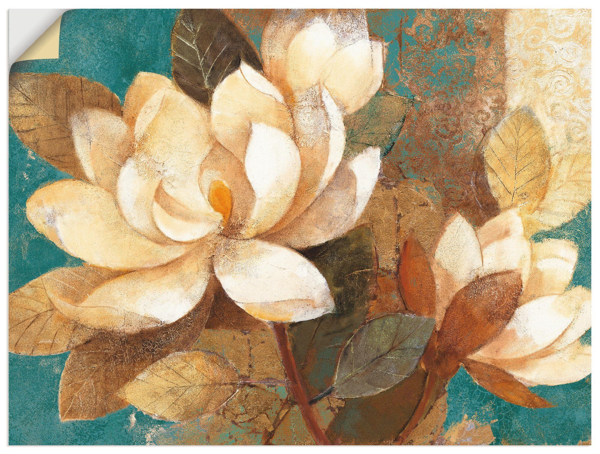 Artland Artprint Turquoise magnolia's in vele afmetingen & productsoorten -artprint op linnen, poster, muursticker / wandfolie ook geschikt voor de badkamer (1 stuk)