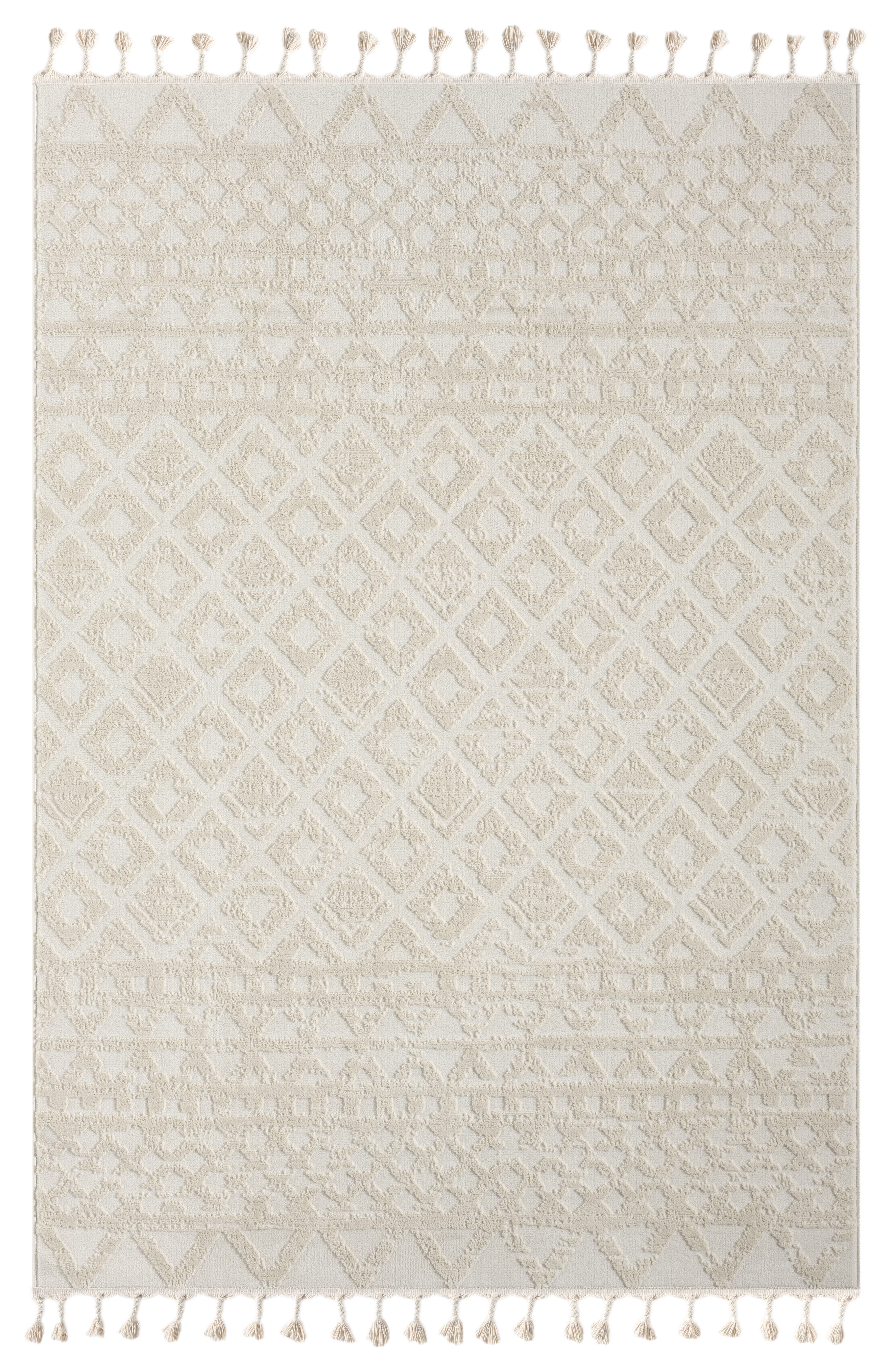 my home Vloerkleed Ribeyret met franjes, hoog-laag structuur, wol-look, boho-stijl, woonkamer