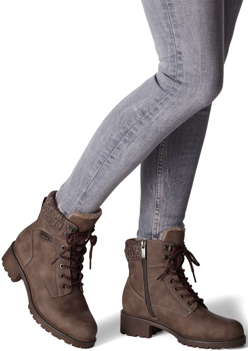 Tamaris Winterlaarzen blokhak, veterschoenen, winter enkellaars met duo tex-uitrusting