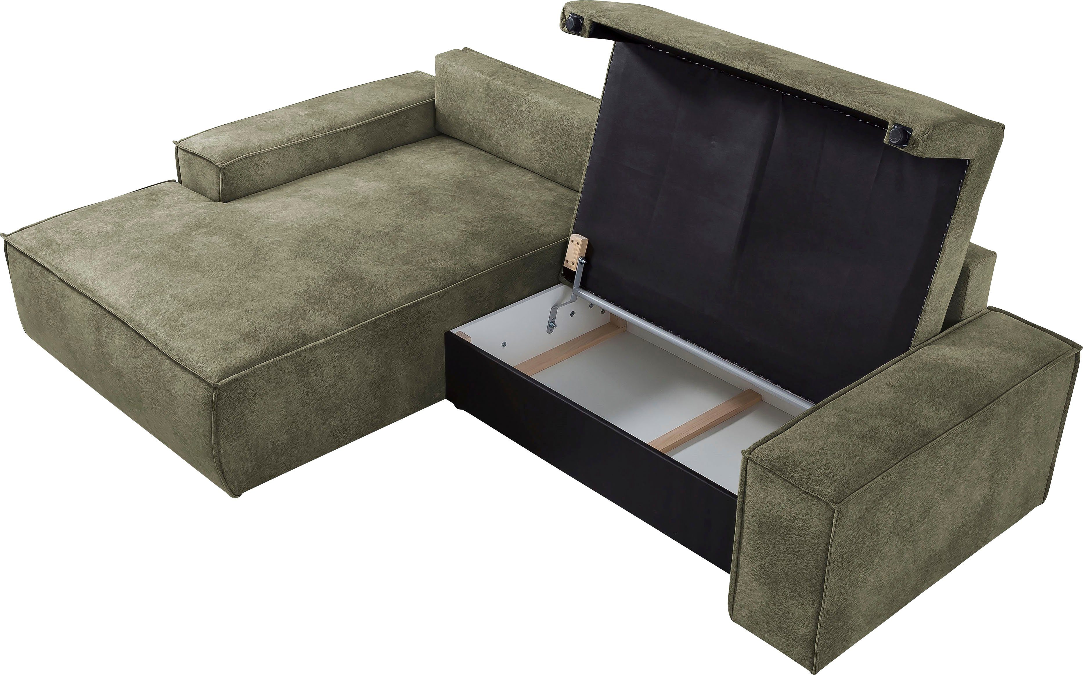Home affaire Hoekbank SHERWOOD bedbank 267 cm, L-model, Slaapfunctie met bedlade (210x136 cm), cord, vintage, fluweel