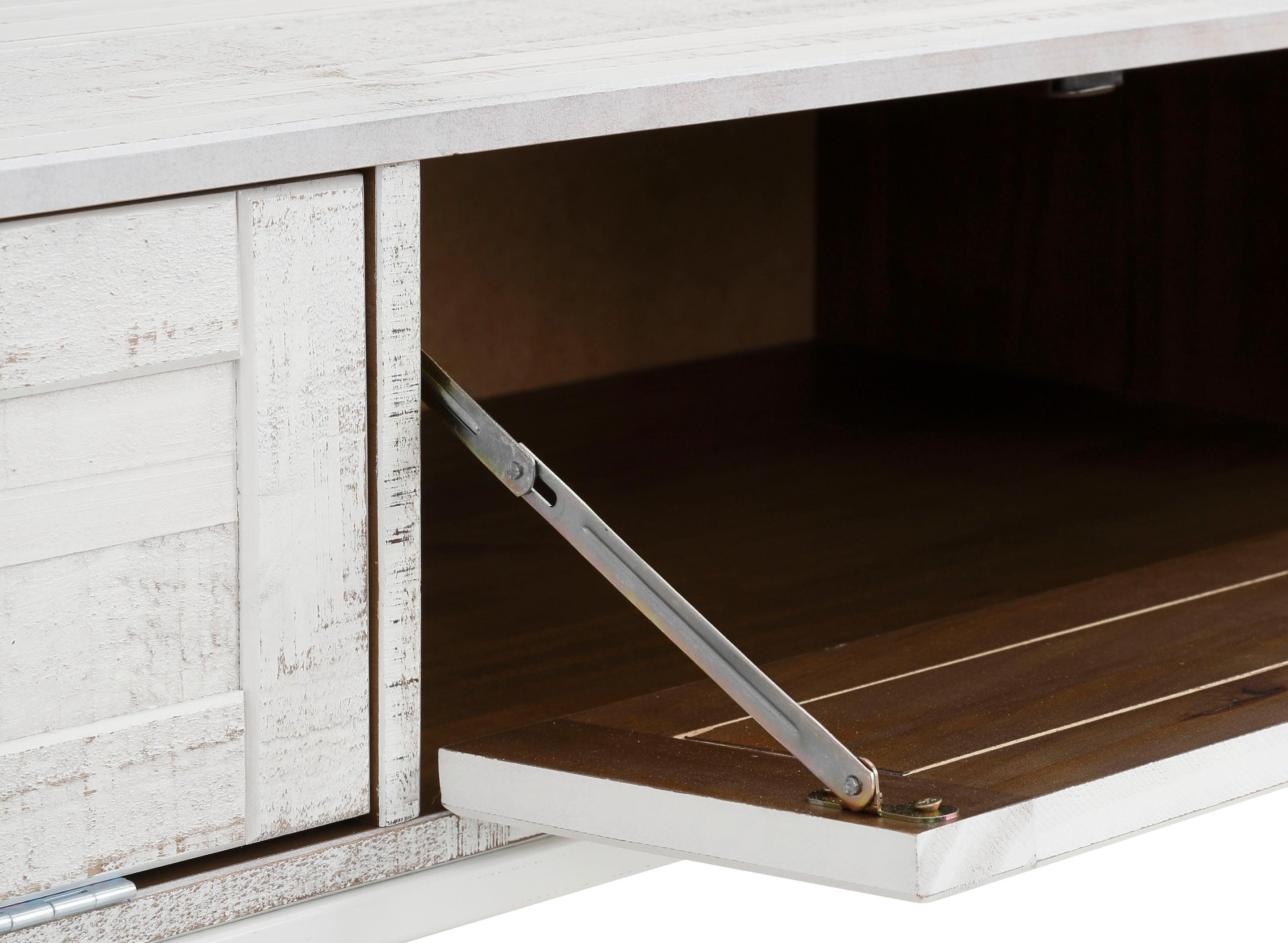 Home affaire Tv-meubel Freya Commode met 3 kleppen, metalen handgrepen, van massief hout, breedte 175 cm