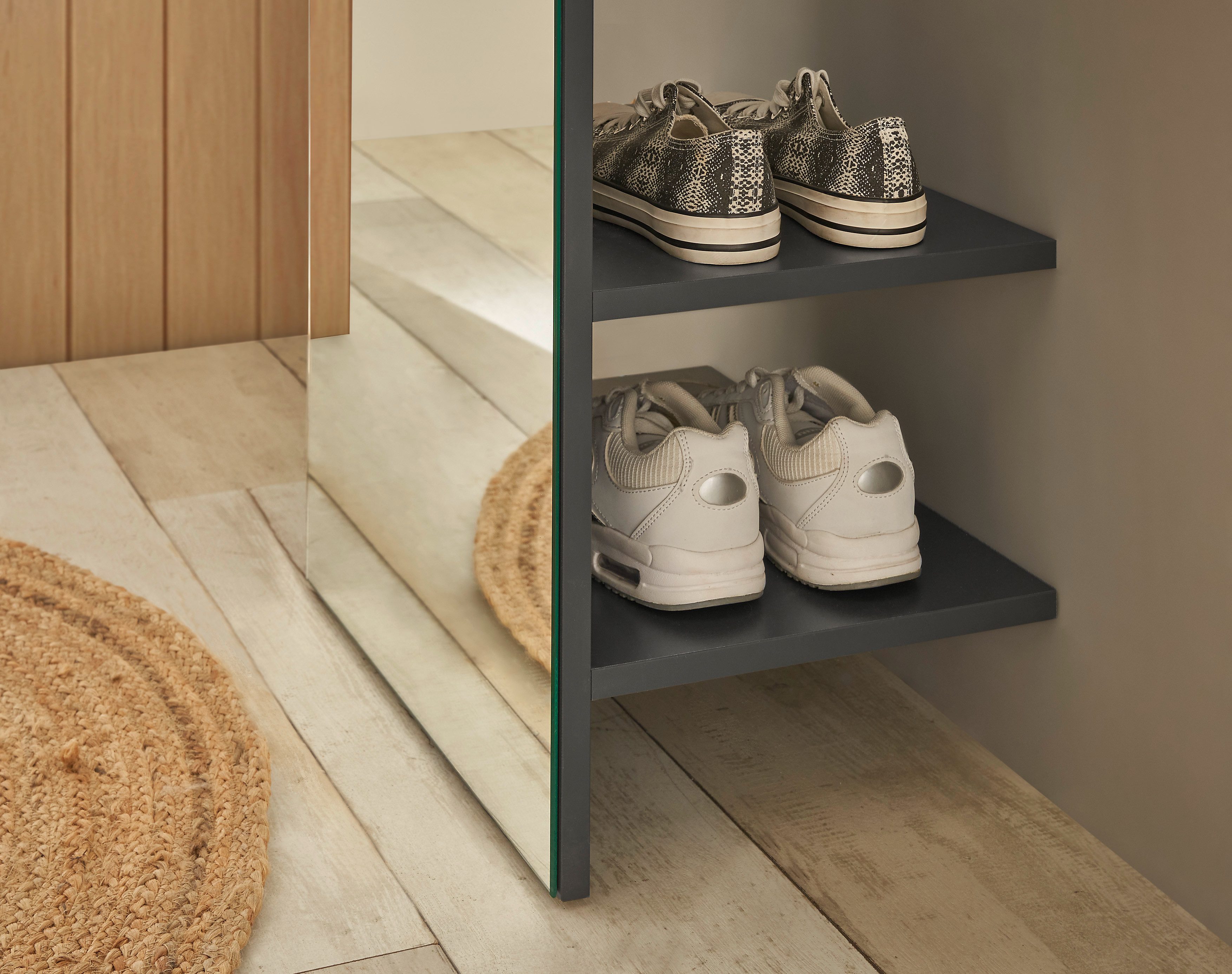 INOSIGN Kledingkast GIRON/CiTY, Kast met spiegelfront, Kledingkast, Wotan Eik met kledingstang, modern design, aan beide zijden geopend, 50 cm breed