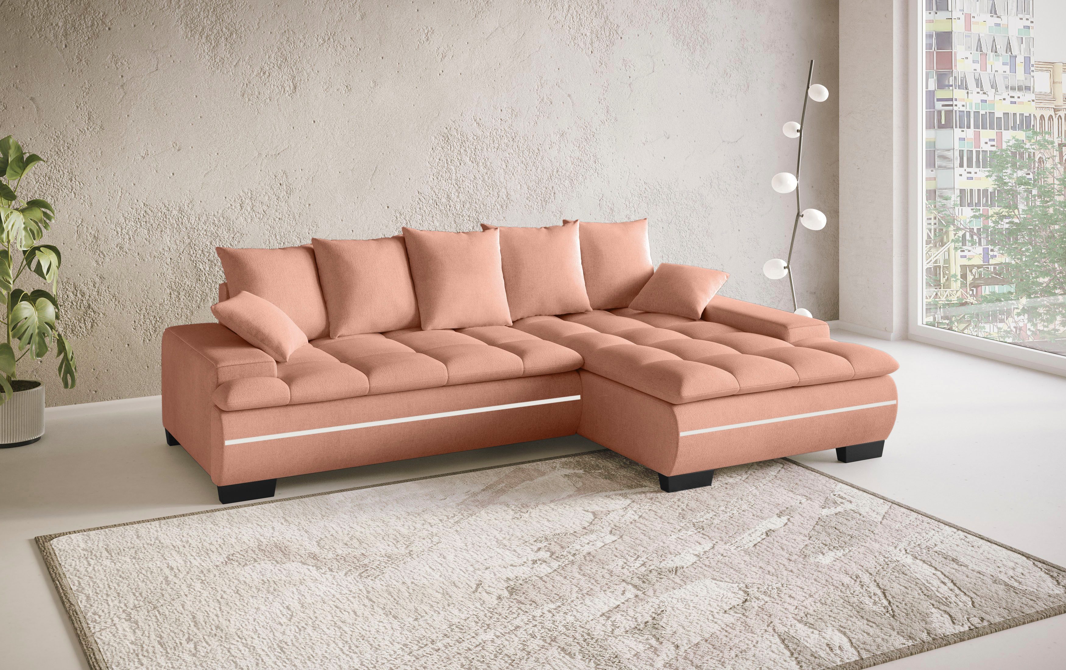 Mr. Couch Hoekbank Haiti II, L-vorm RGB-LED verlichting, koudschuim, optioneel met bed, bedlade