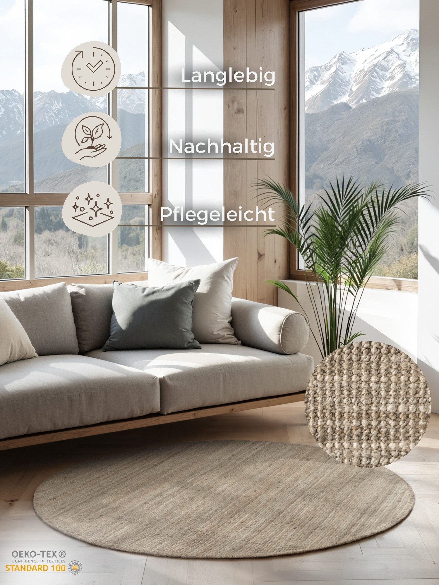 HANSE Home Vloerkleed Jaipur jute tapijt, als loper en rond 100% natuurlijke vezel, duurzaam, woonkamer, eetkamer, slaapkamer, grs
