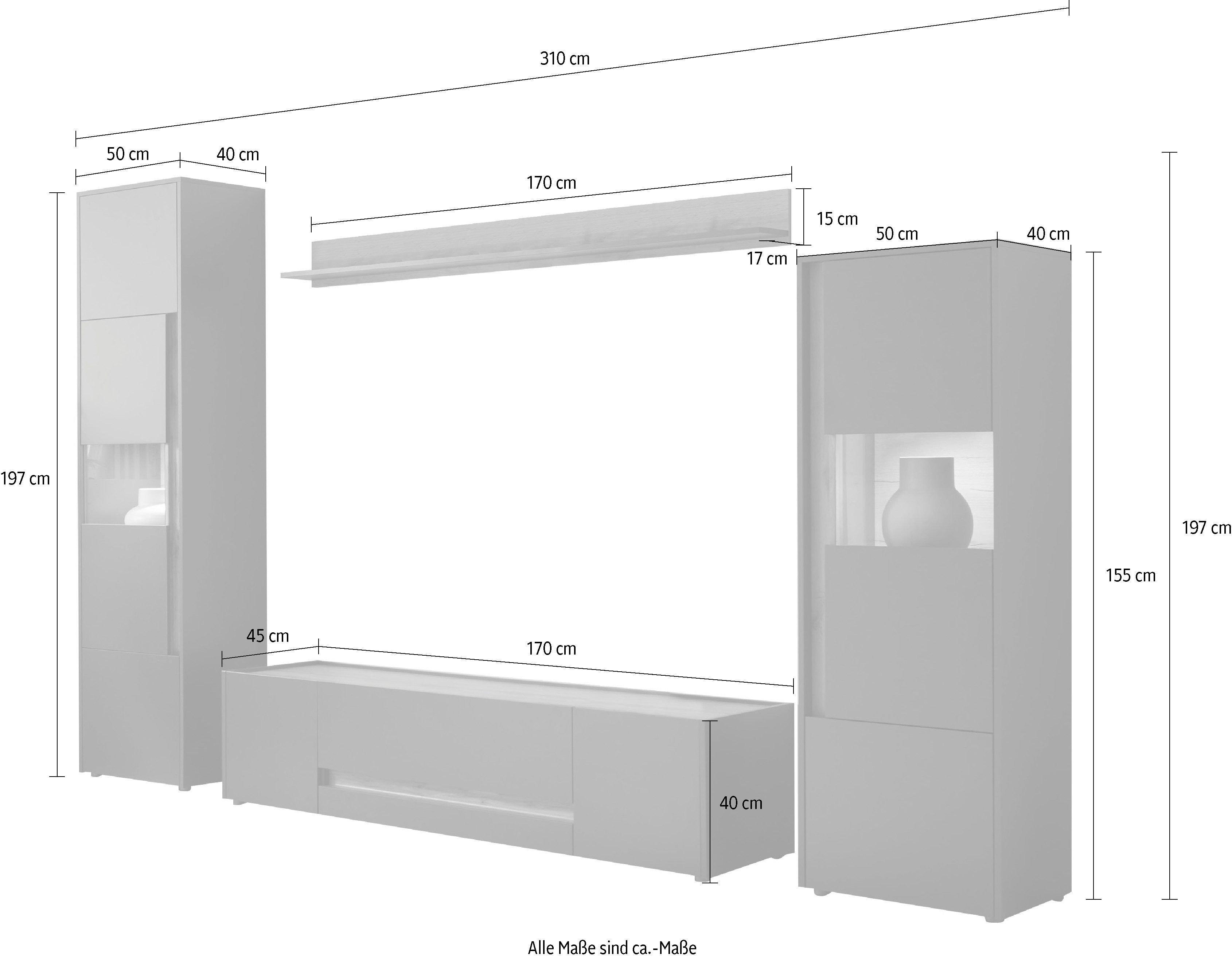 INOSIGN Wandmeubel City/Giron Breedte ca. 310 cm (set, 4-delig)