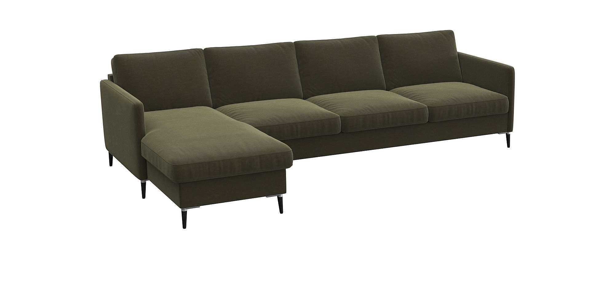 FLEXLUX Hoekbank Fiore, L-vorm smalle armleuningen, koudschuim, poten aluminium + zwart
