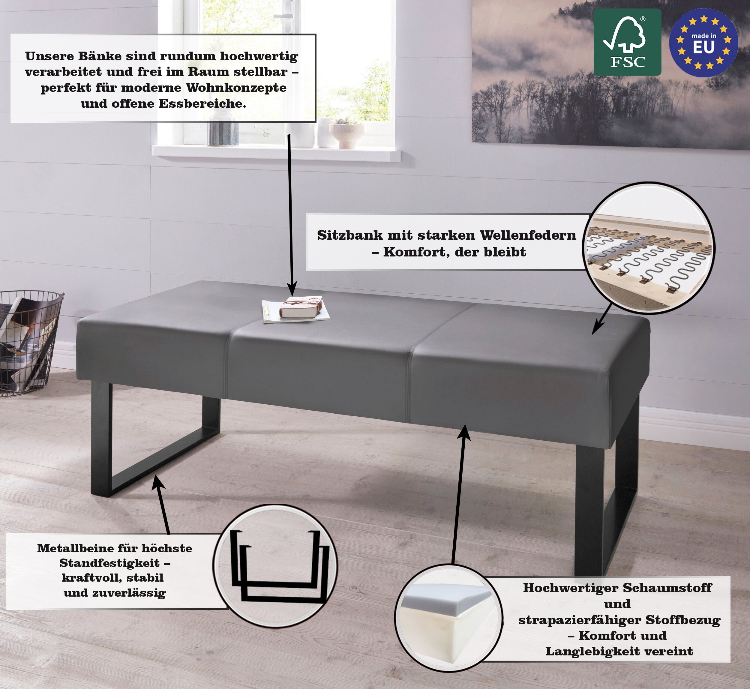 Home affaire Zitbank Oliver Breedte 140 cm, met metalen frame