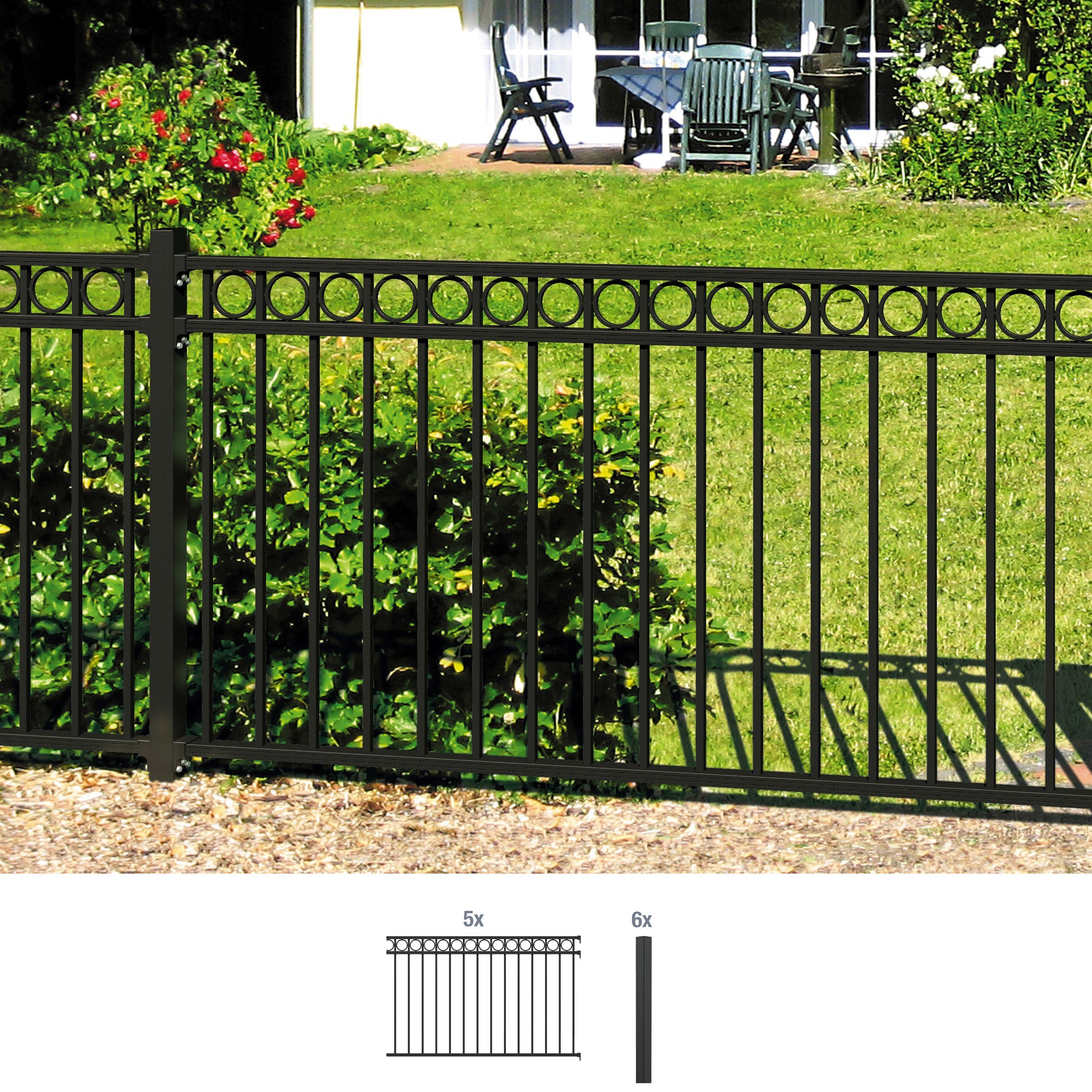 GAH Alberts Metalen hek Circle Hoogte: 100 en 120 cm, totale lengte: 10 m, voor plaatsing in beton (set)