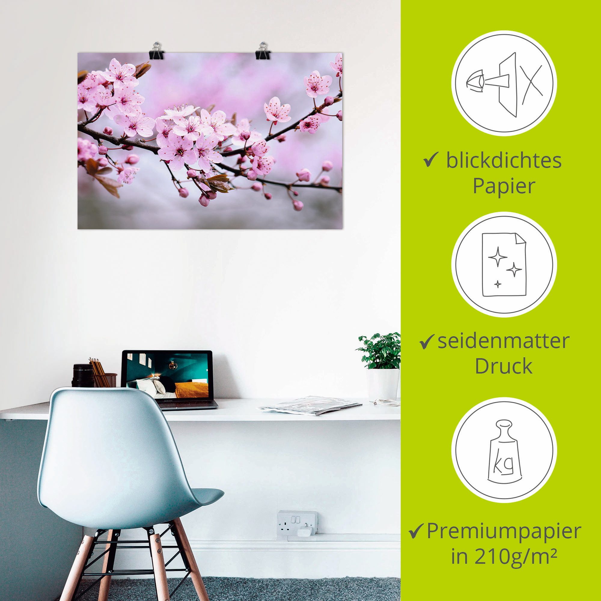 Artland Artprint Kersenbloesem als artprint van aluminium, artprint voor buiten, artprint op linnen, poster, muursticker