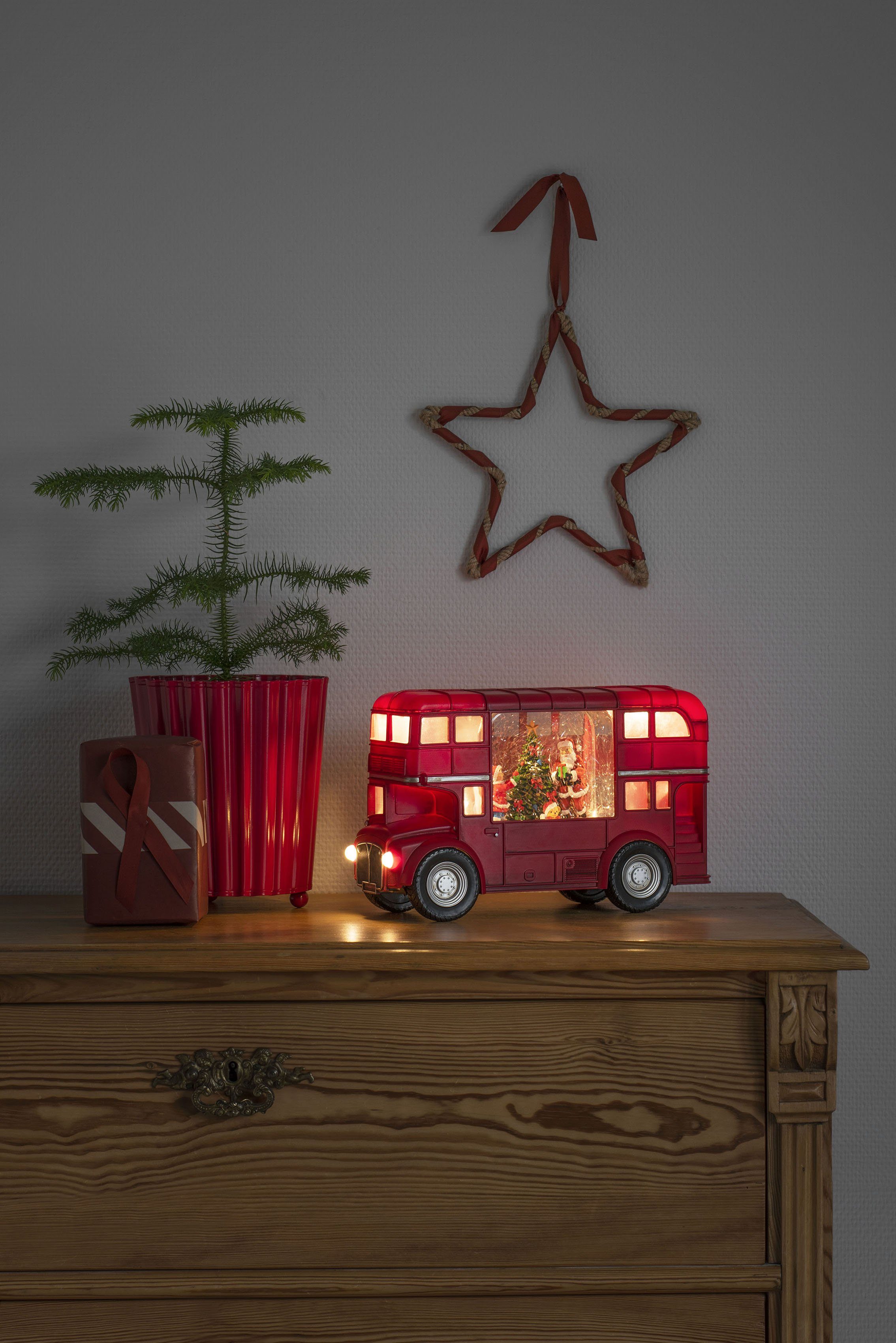 KONSTSMIDE Led lantaarn Kerstversiering rood Led-waterlantaarn, rood, "Bus met Kerstman" (1 stuk)