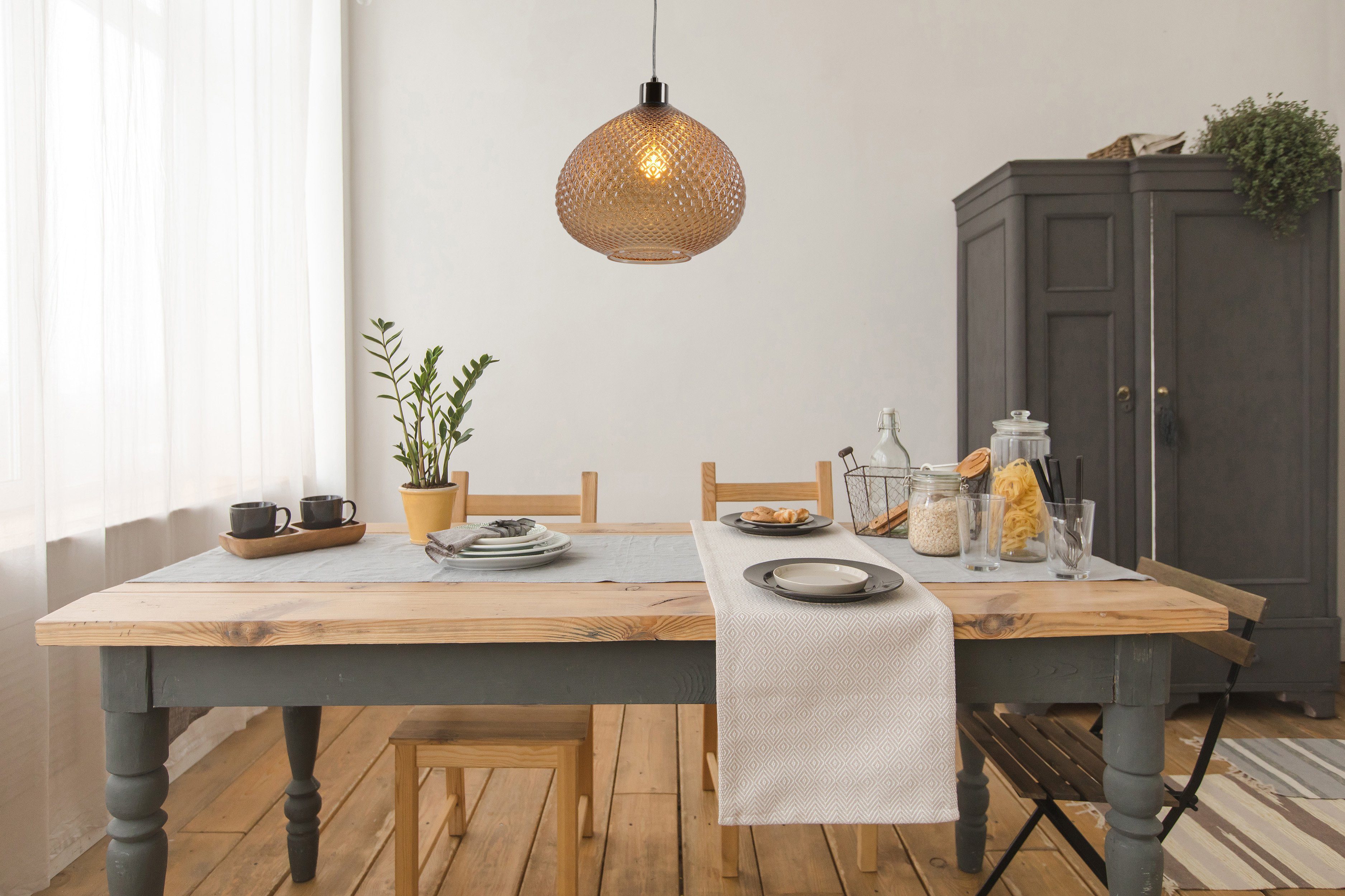 näve Hanglamp Surrat E27 max. 40 W, totale hoogte: 130 cm, pendellengte: 90 cm, kleur:bruin getint (1 stuk)