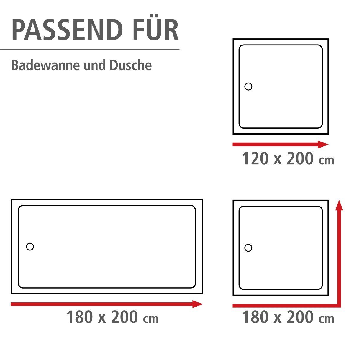 WENKO Douchegordijn Uni Grey Hoogte 200 cm, wasbaar