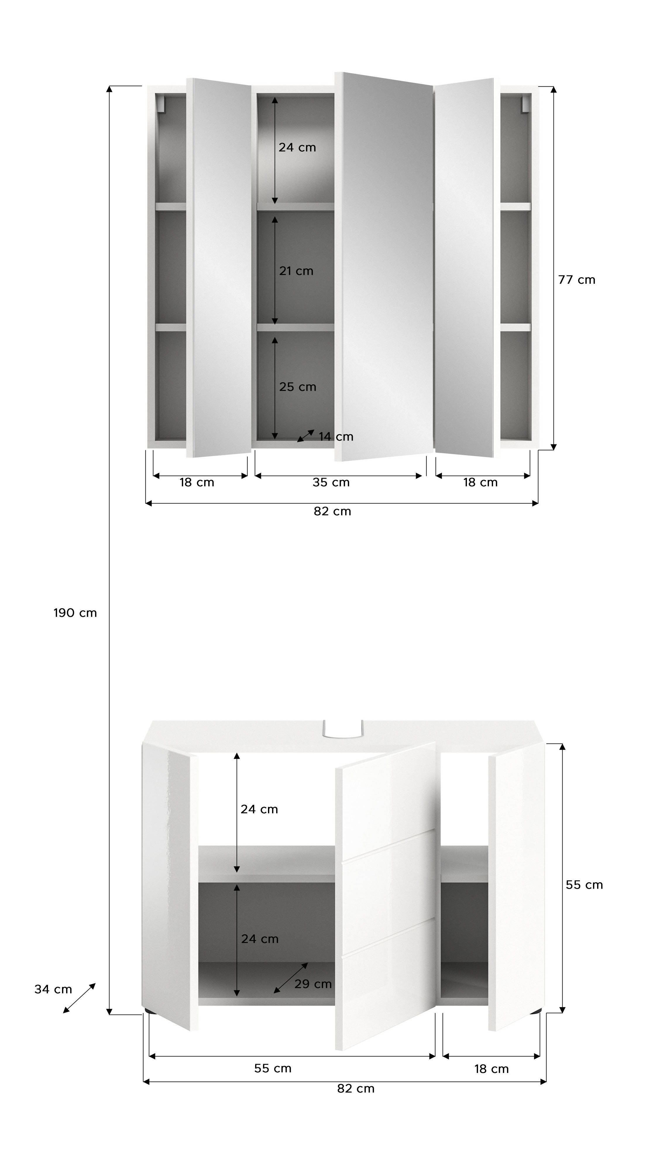 welltime Badmeubelset BIEL, TOPSELLER!, 2-delig, hoogwaardige MDF front, groeflook (2 stuks)