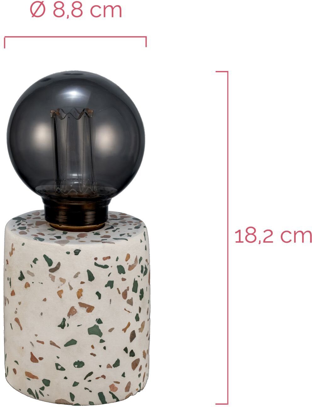 Pauleen Tafellamp Elegant Flare E27, timer, batterij, terrazzo, beton/glas (1 stuk)