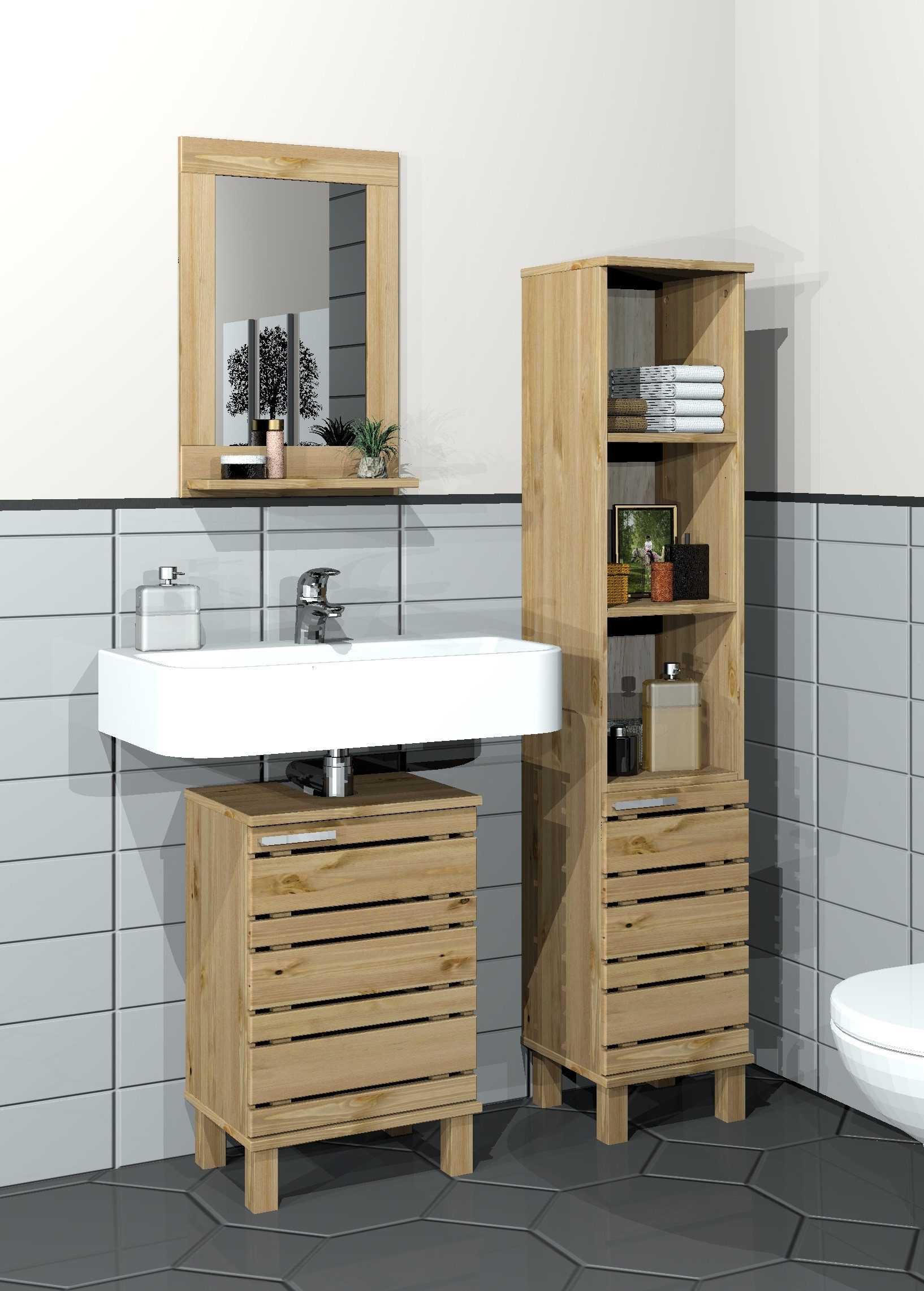 Home affaire Wastafelonderkast Josie Breedte 40 cm, van massief hout, metalen greep, 1 deur