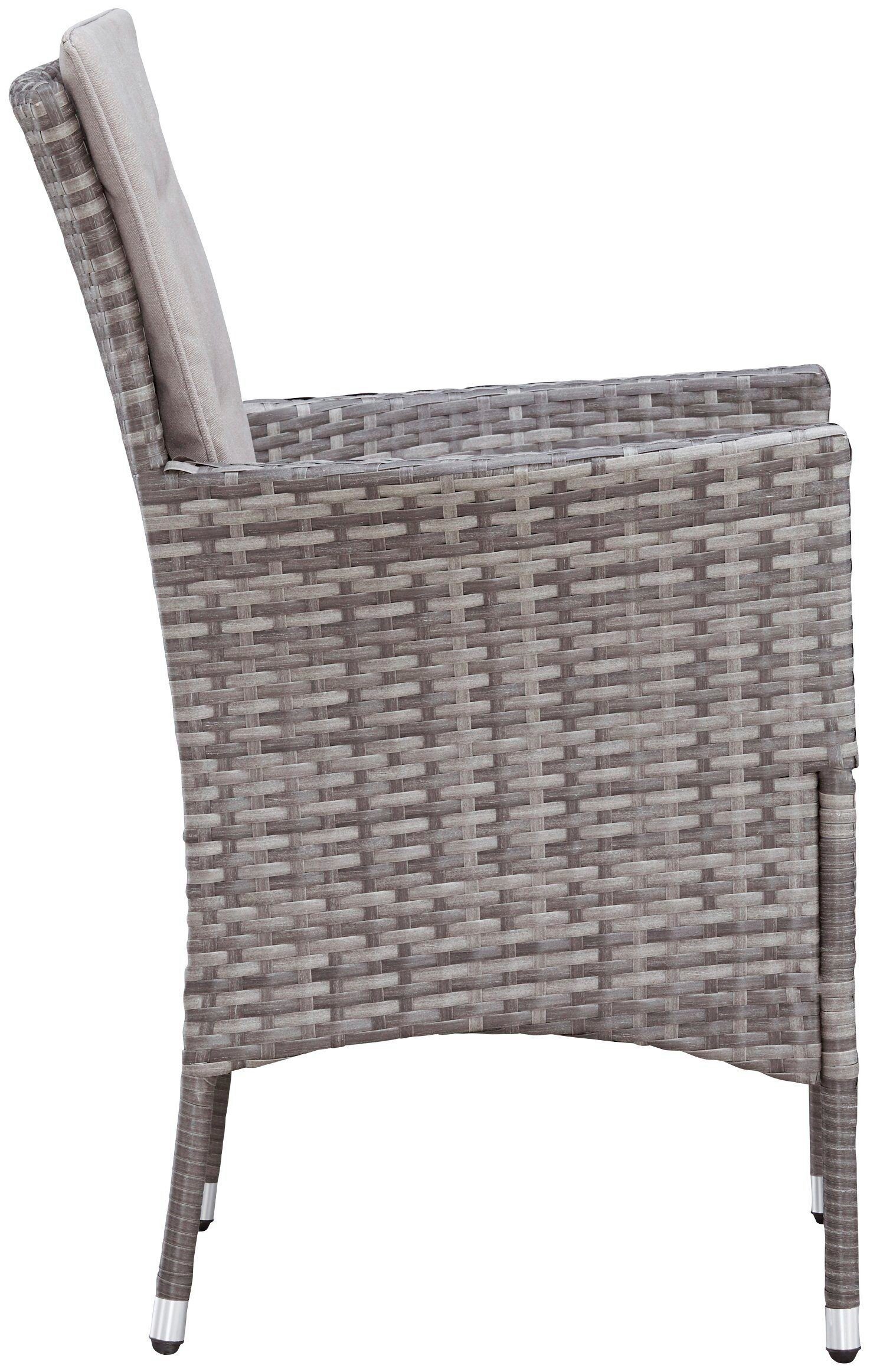 KONIFERA Tuin-eethoek Parla 2 van de 6 stoelen zijn verstelbaar, grijs, tafelblad van veiligheidsglas (set, 21-delig)