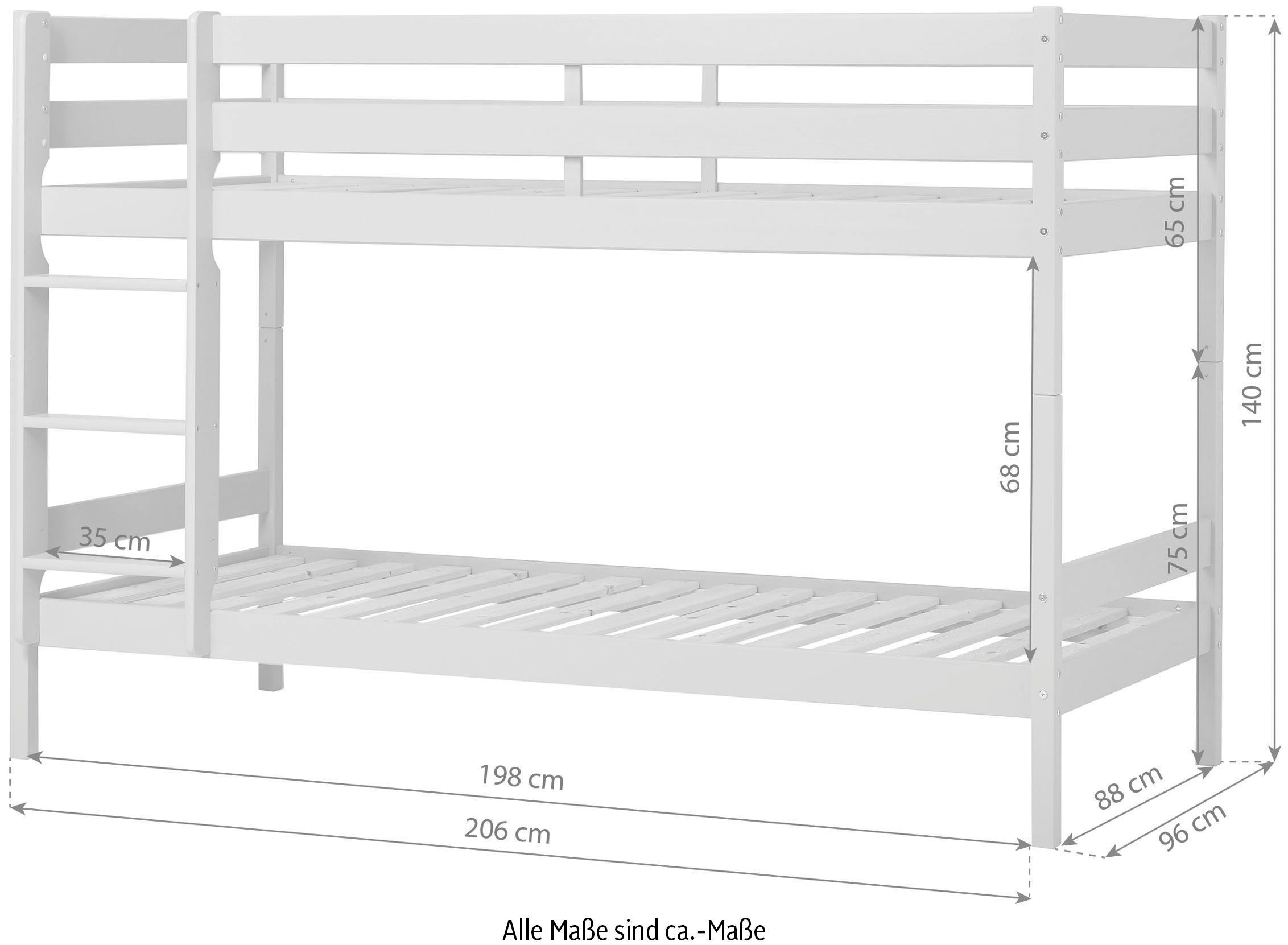 Hoppekids Stapelbed Eco comfort kinderbed 90x200 of 70x160 van massief hout in 4 kleuren