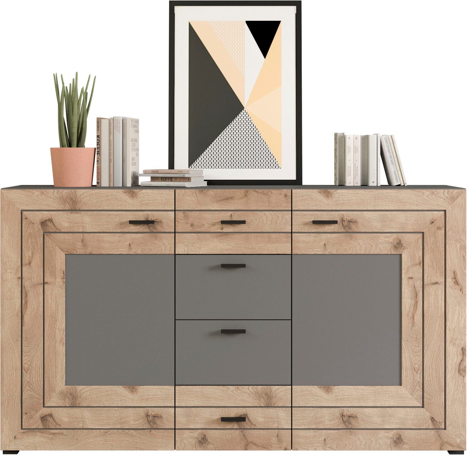 INOSIGN Dressoir Aalborg, breedte 160 cm, 4 lades, 2 deuren, 6 vakken, metalen handgrepen