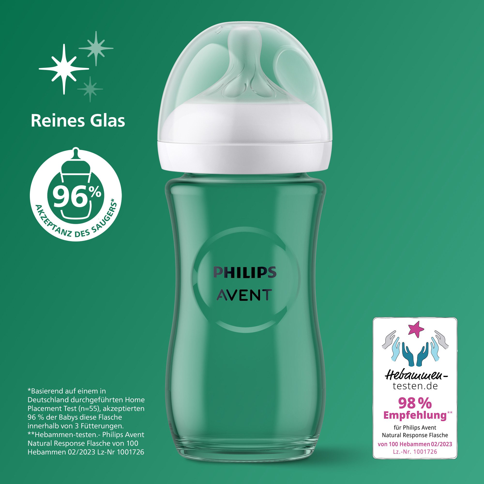 Philips AVENT Babyfles Natural Response SCY933/02 2 stuks, 240 ml, glas, vanaf de 1e maand