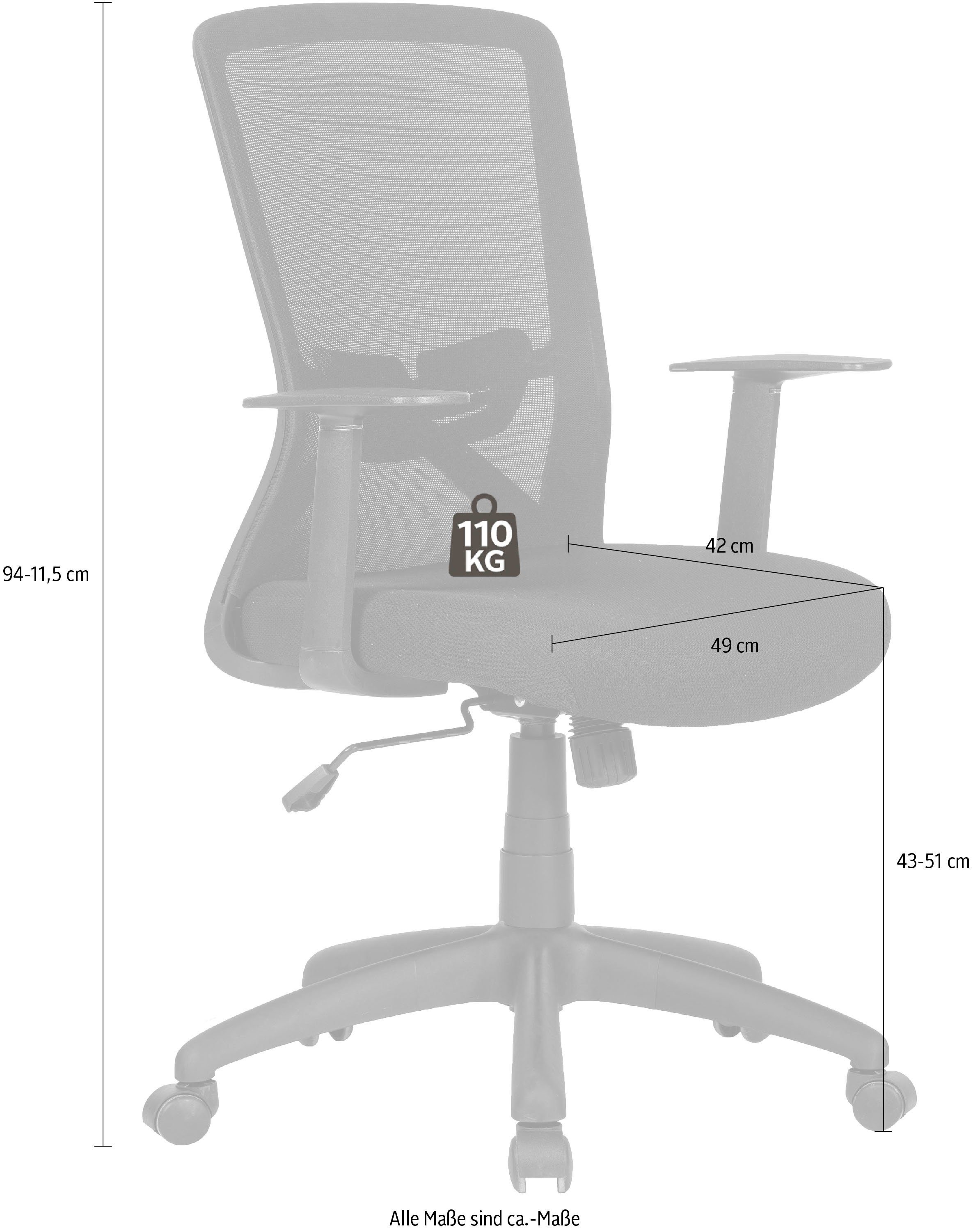byLIVING Bureaustoel Long Mesh-weefstof in zwart, kantelmechanisme met hardheidsinstelling