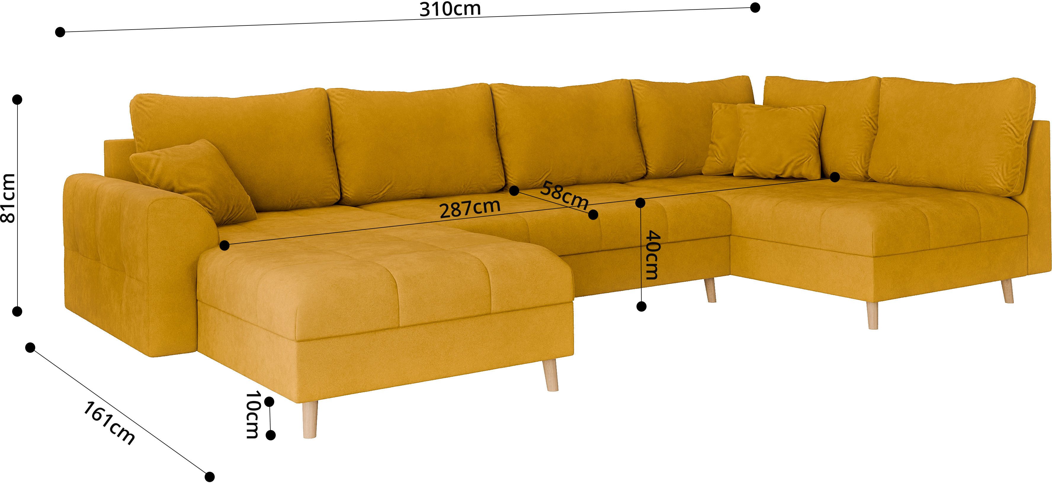Home affaire Zithoek CHARRE U-vorm met ottomane, afmetingen B/D/H: 310/161/81 cm fijne stiksels, losse rug- en sierkussens, ook in cord en bouclé