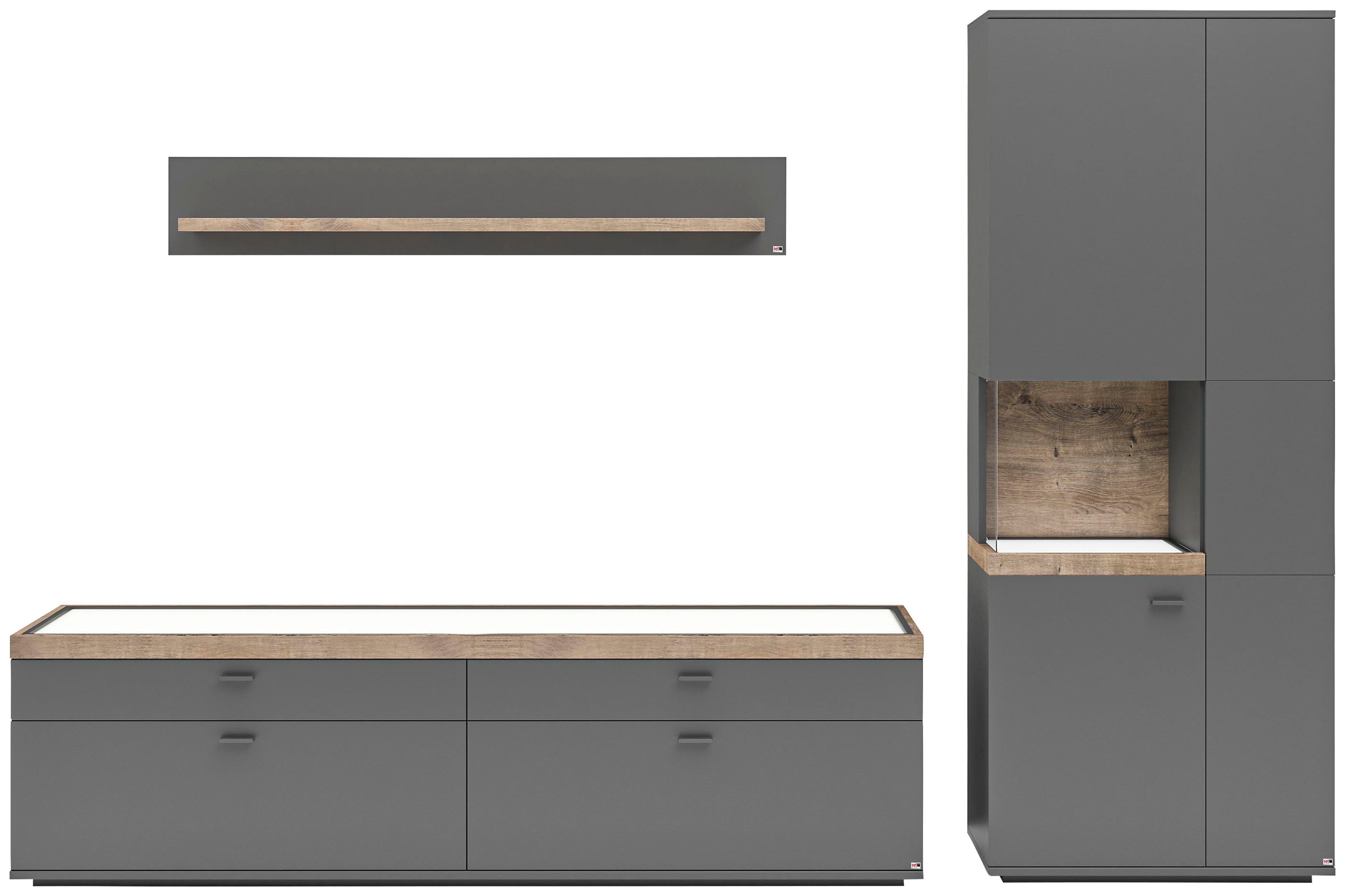 set one by Musterring Wandmeubel Lancaster 3-delig met fronten in wit of grijs, breedte ca. 300 cm