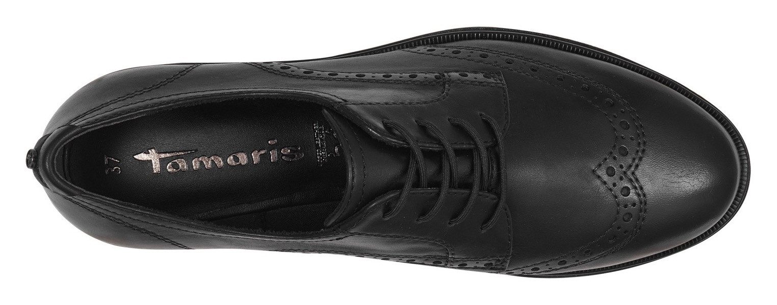 Tamaris Veterschoenen , blokhak, businessschoen, lage schoen met lyra-perforatie