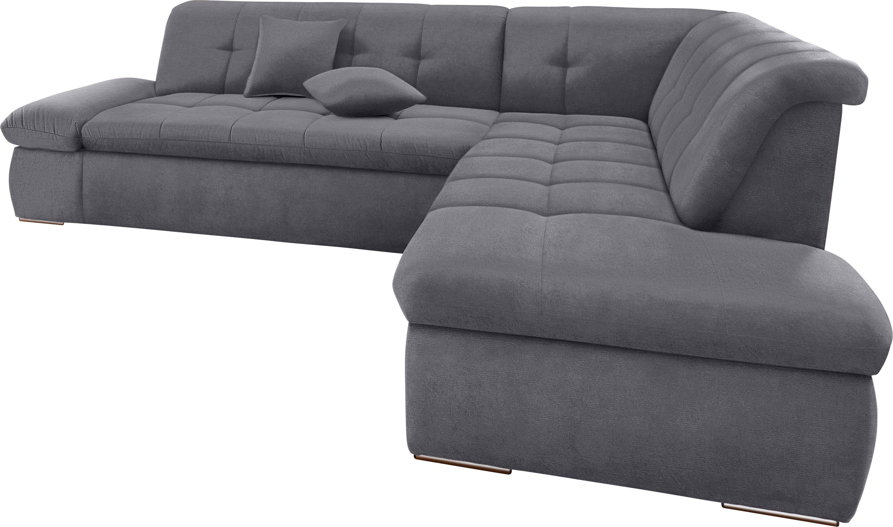 DOMO collection Hoekbank NMoric incl. decoratiekussen B/D/H: 273/216/80 cm L-vorm Ottoman aan uiteinde, optioneel met slaapbank functie en verstelling armleuning