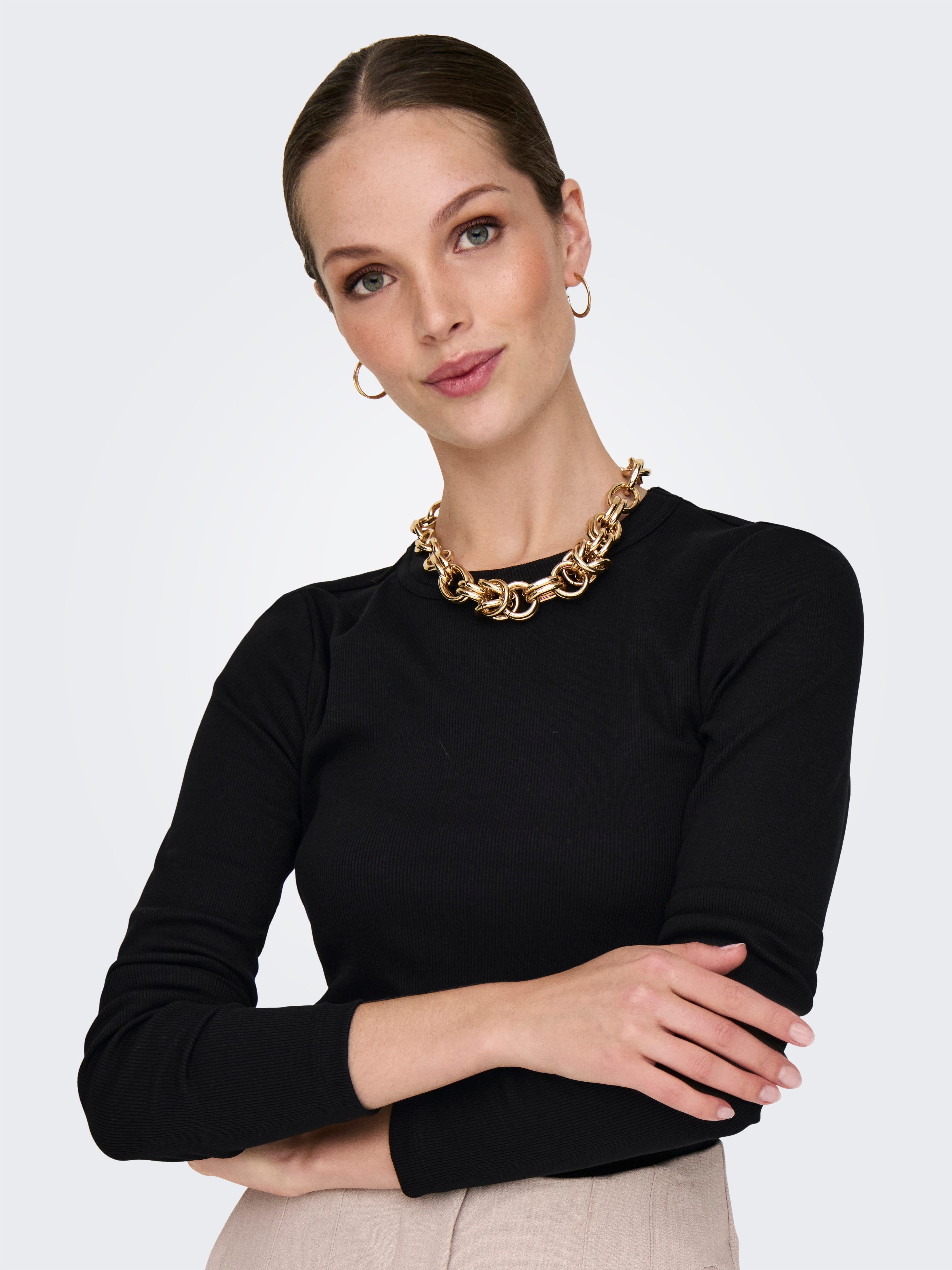 Only Shirt met lange mouwen ONLVAL L/S O-NECK TOP CC JRS