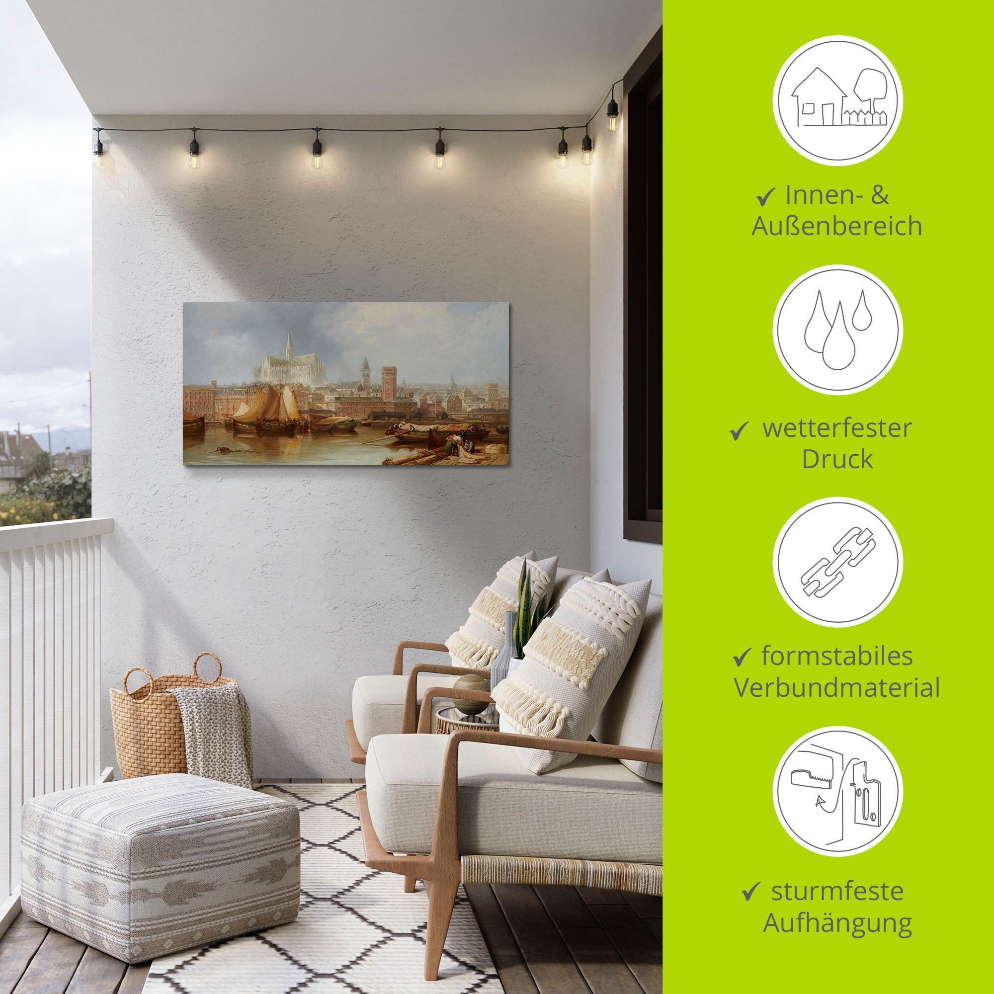 Artland Artprint Uitzicht op Keulen, onvoltooide kathedraal als artprint van aluminium, artprint voor buiten, artprint op linnen in verschillende maten