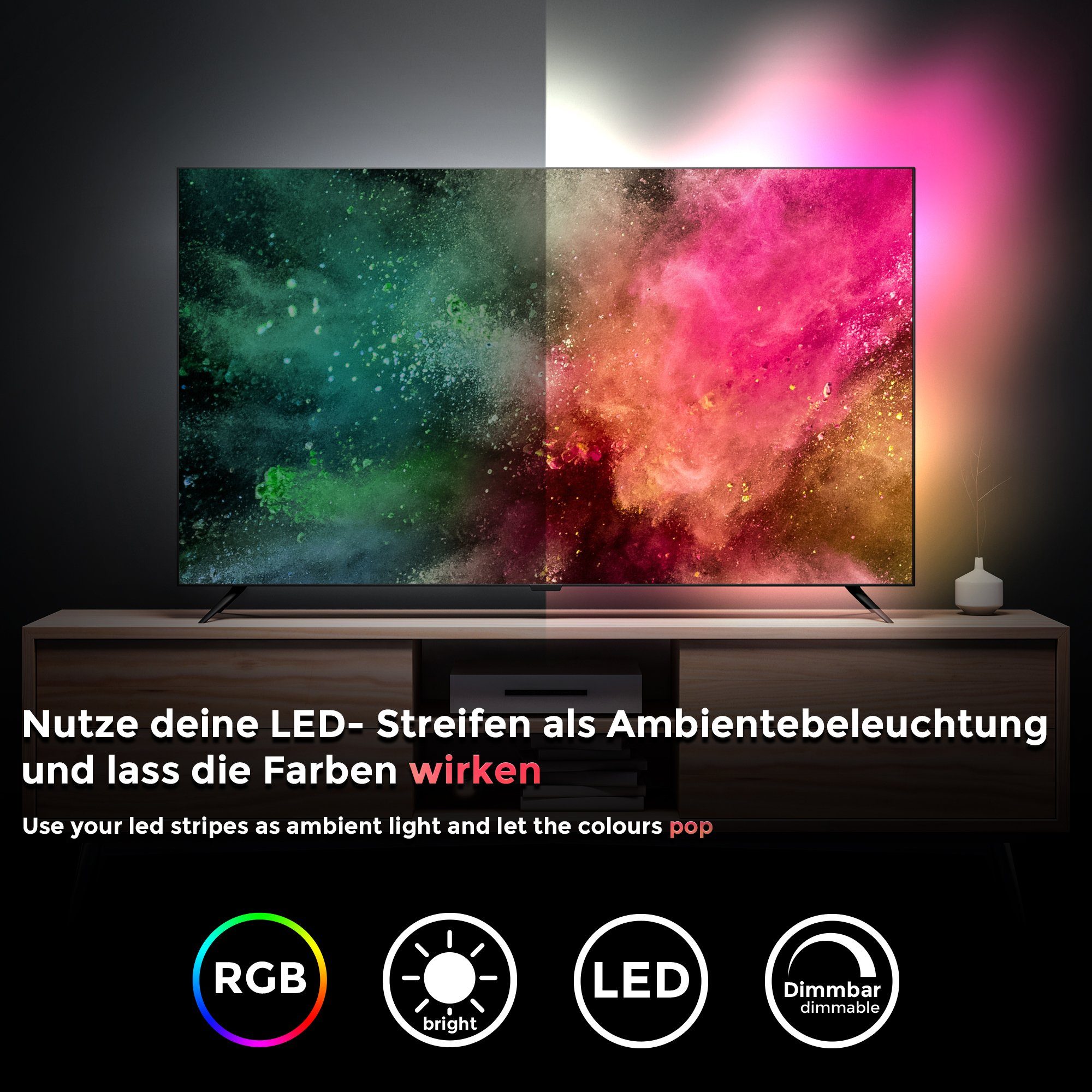 B.K.Licht Led-strepen LED TV-achtergrondverlichting backlight 2m USB RGB zelfklevend