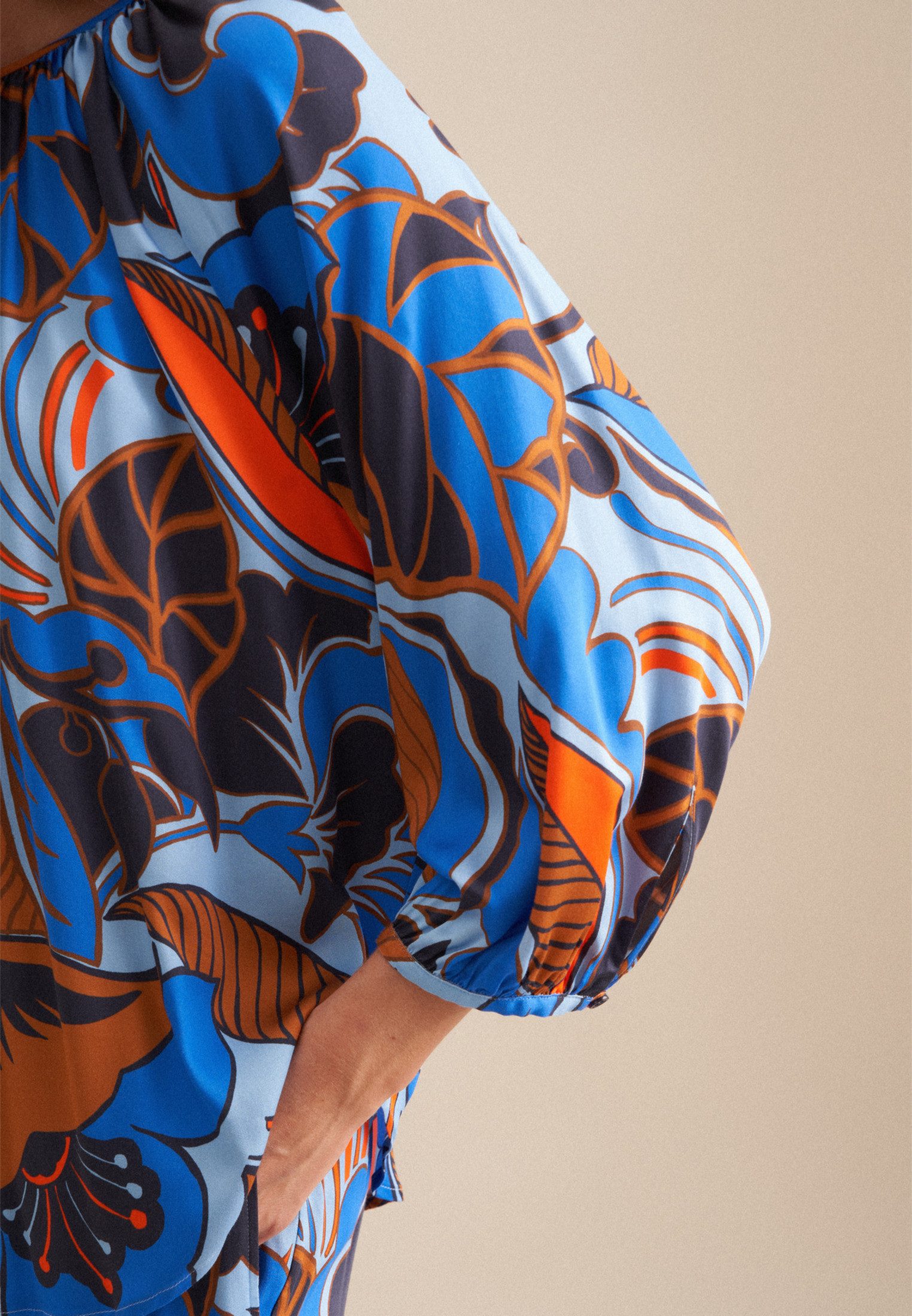 seidensticker Klassieke blouse Zwarte roos Tuniek bloemmotief