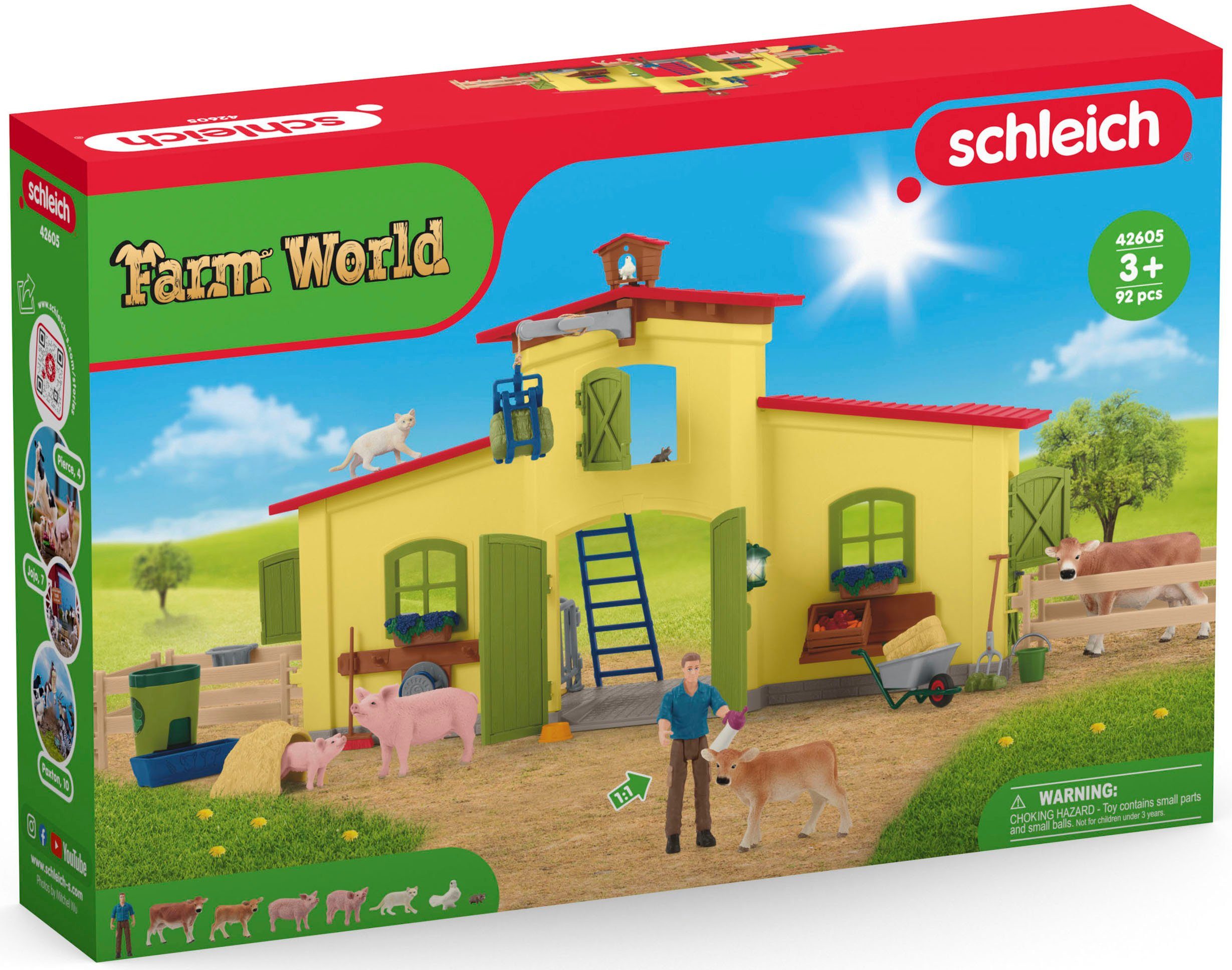 Schleich® Speelwereld FARM WORLD, Grote stal met dieren en accessoires (42605)