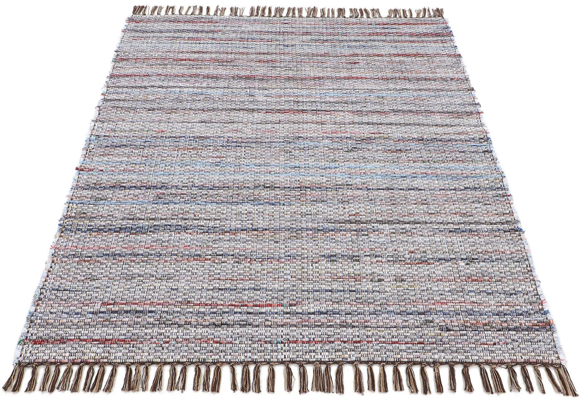 carpetfine vloerkleed kelim chindi handgeweven, patchwork tapijt met franjes, ook verkrijgbaar in loperformaten bruin