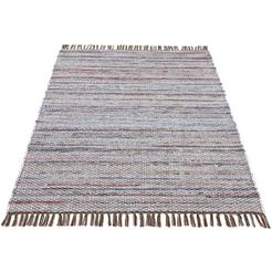 carpetfine vloerkleed kelim chindi platweefsel tweezijdig te gebruiken kleed met franje, woonkamer bruin