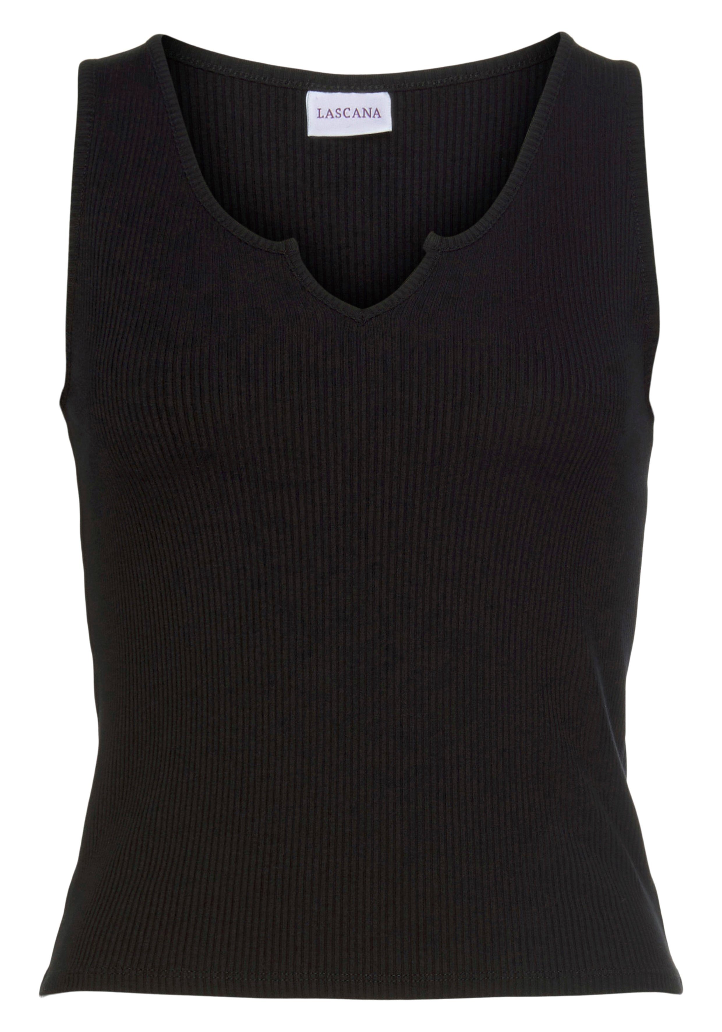 Lascana Geribde tanktop met klein v-hals, figuurvormend dametop, basic