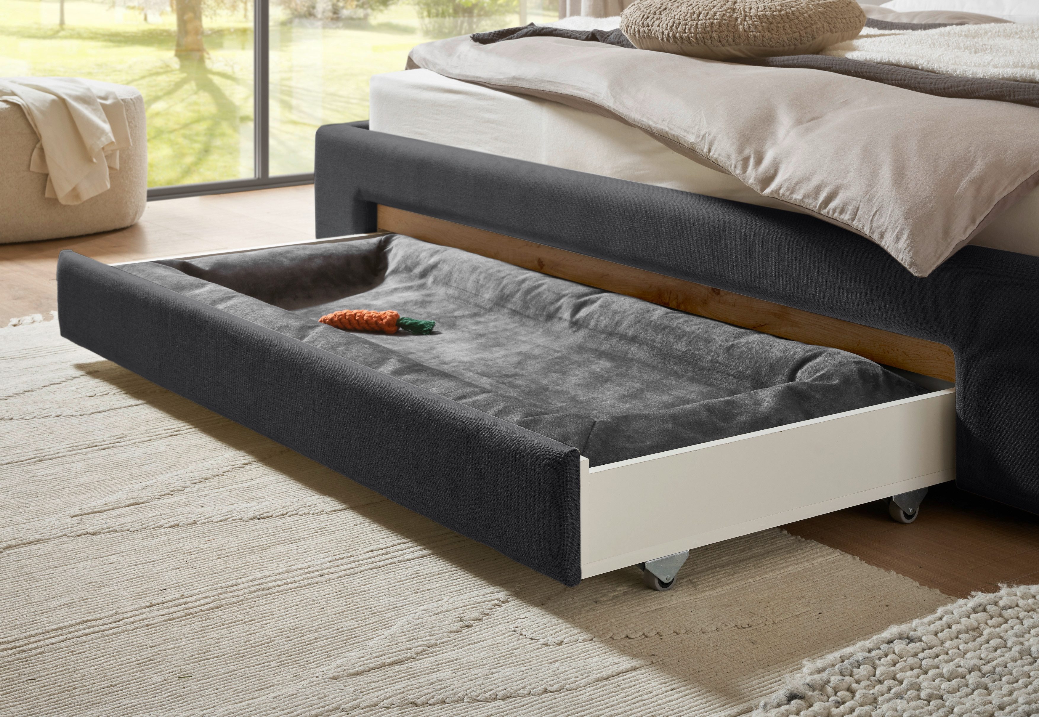INOSIGN Gestoffeerd bed CiTY/GiRON,, gepolsterd opbergbed, met LED-verlichting Bedkisten met hondenbed of als opbergruimte, opklapbare hoofdeinden