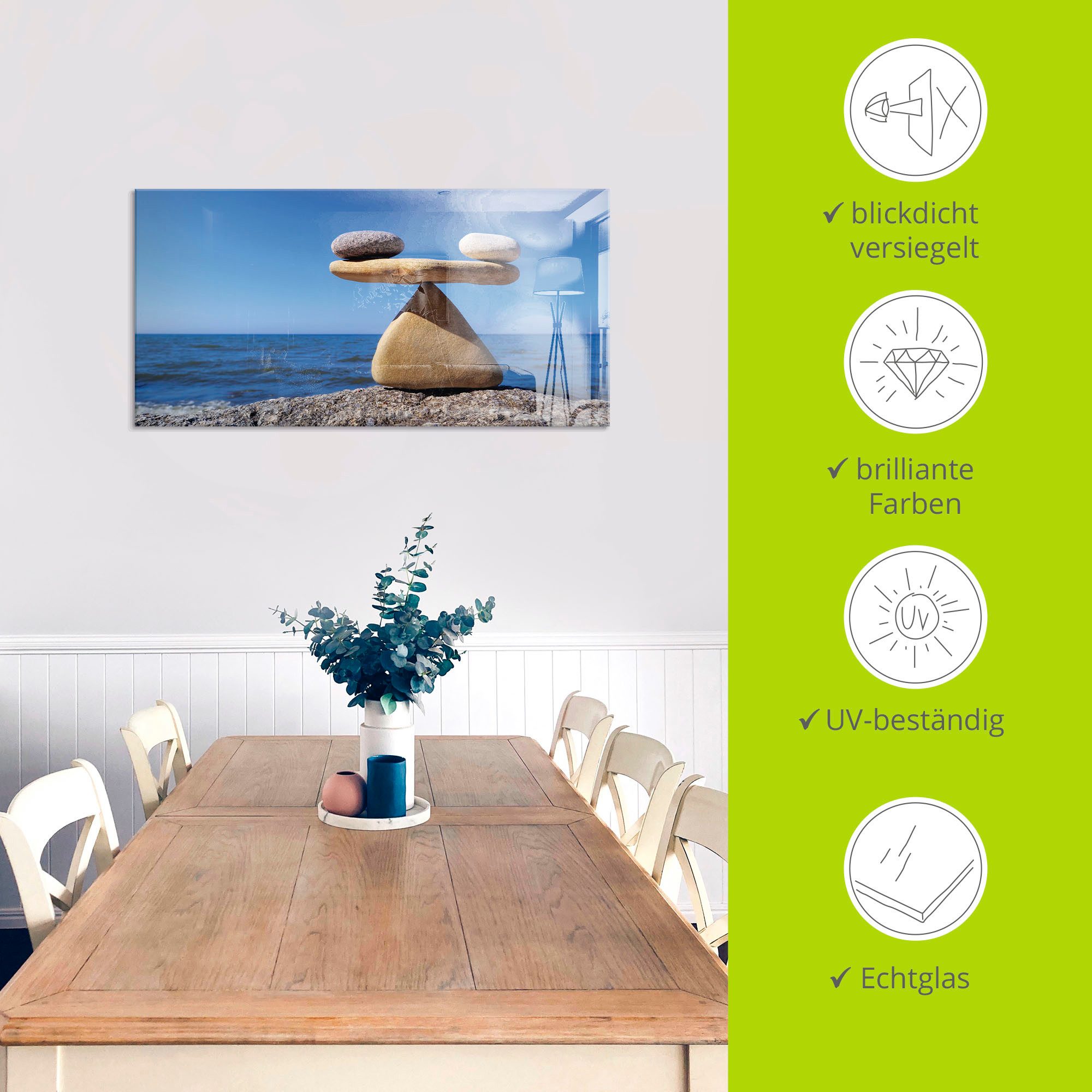 Artland Print op glas Evenwicht - stenen zee