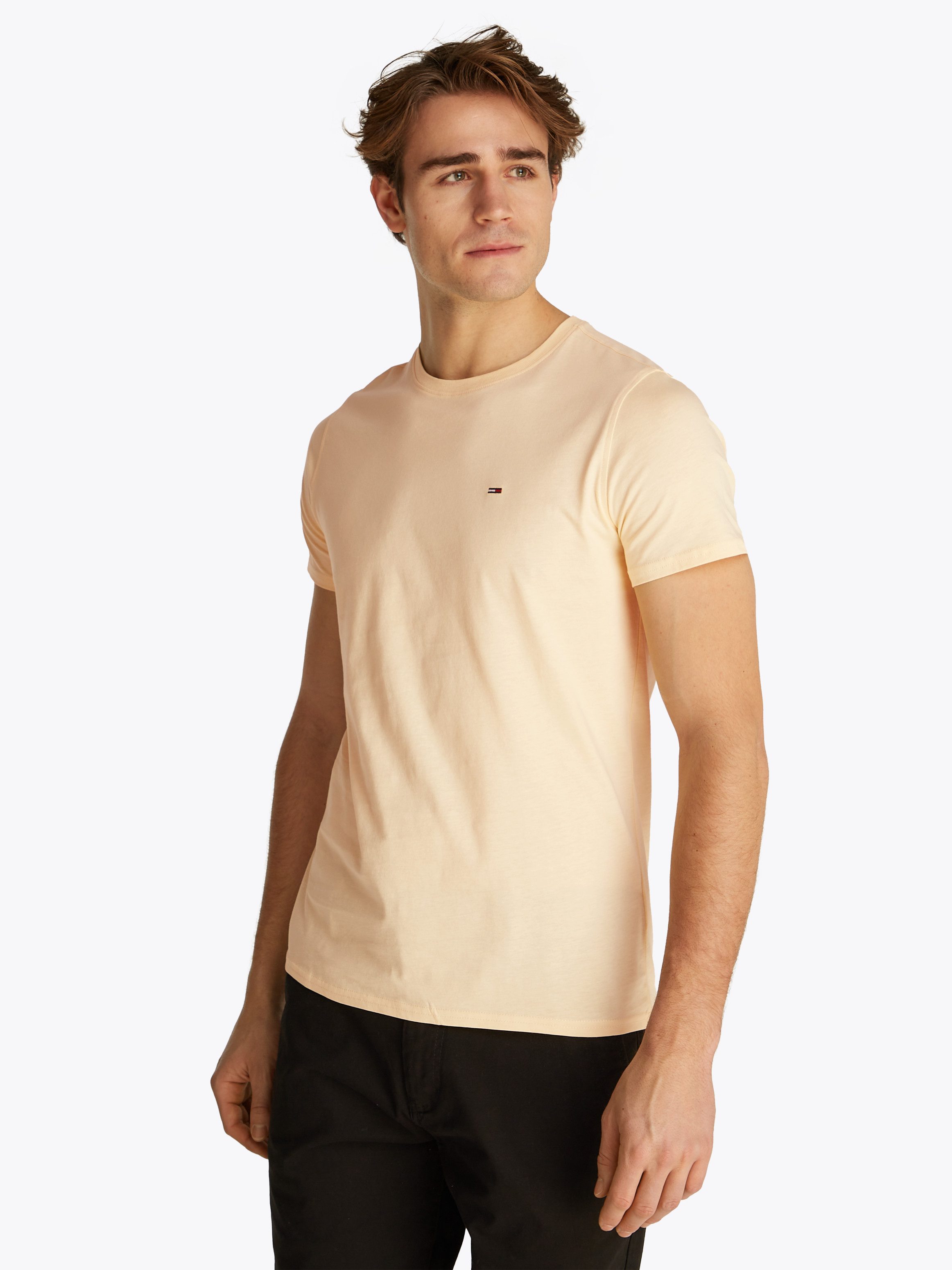 TOMMY JEANS T-shirt TJM ESSENTIAL SOLID TEE met ronde hals en subtiele logo-vlag heren t-shirts maat XXXL geel
