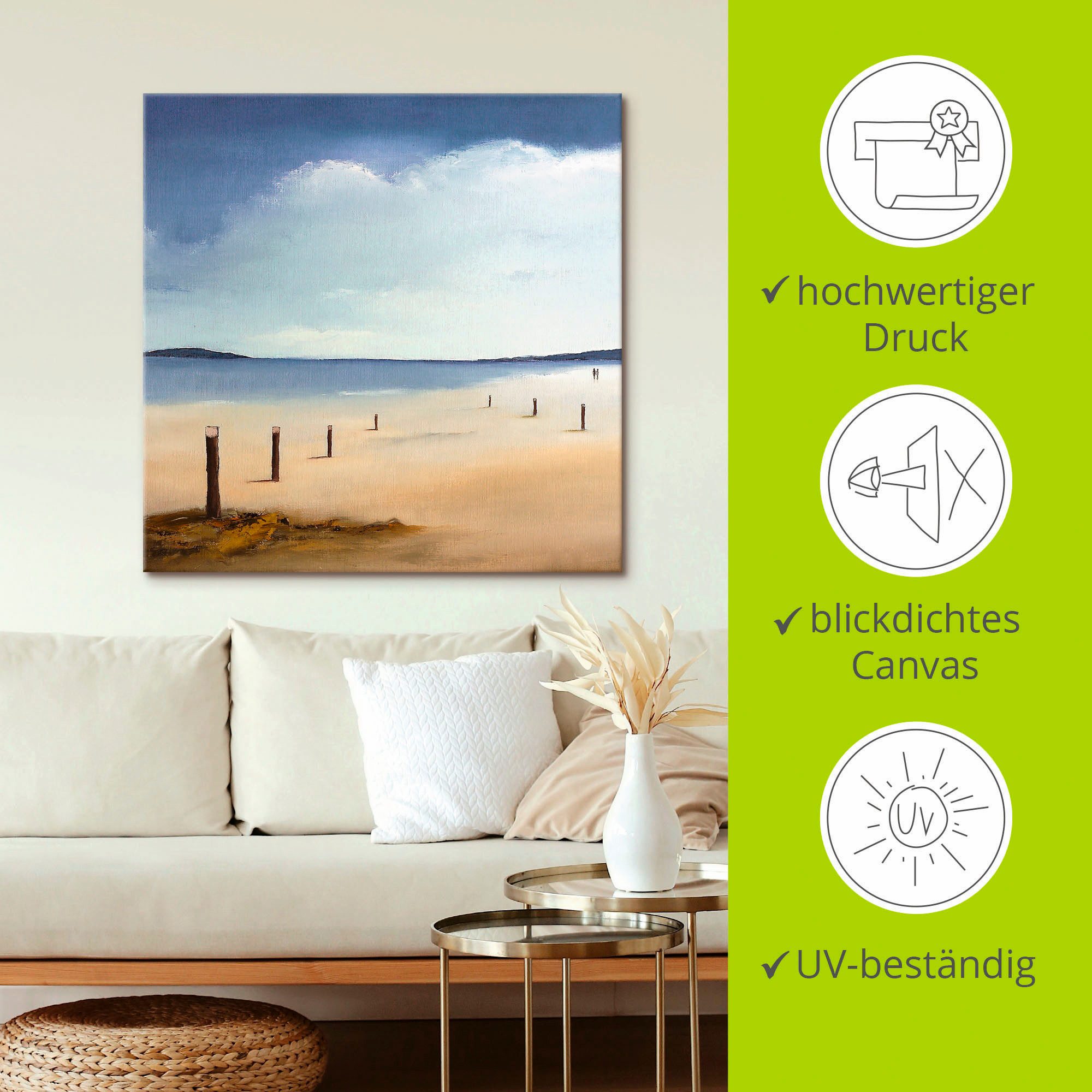 Artland Artprint op linnen Langs het strand gespannen op een spieraam