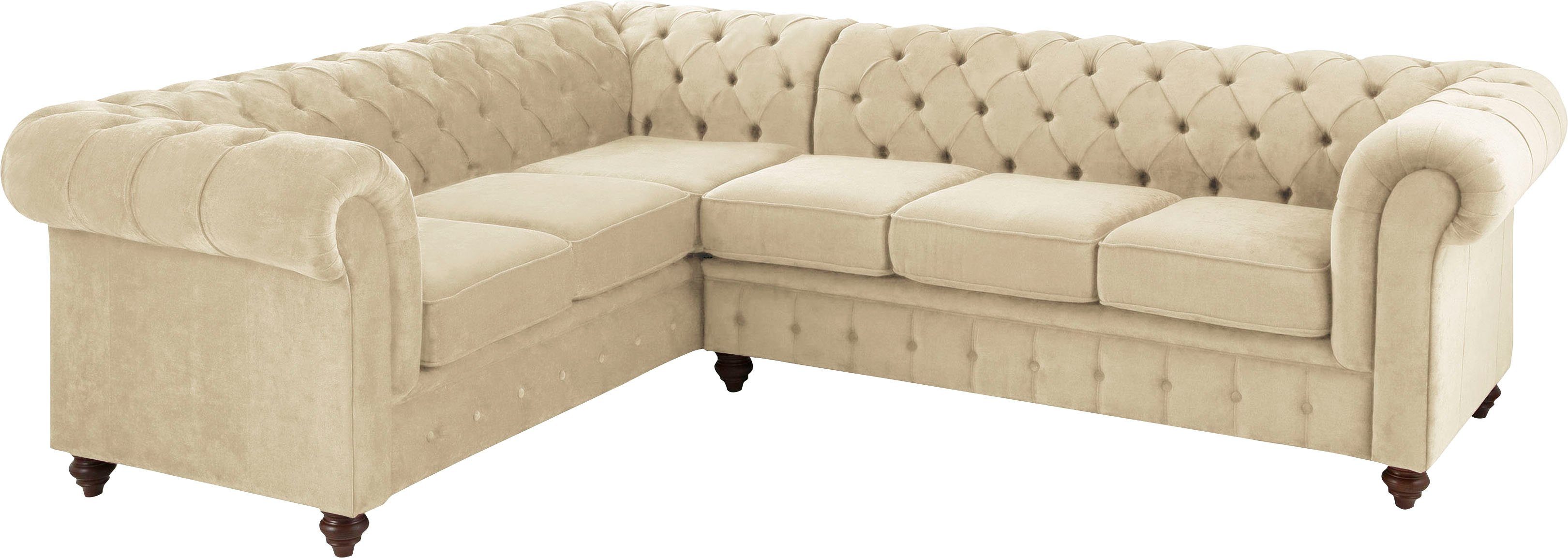 Home affaire Chesterfield-bank Duc hoekbank L-vorm hoogwaardige capitonnage achter, fluwelige look met changerende look
