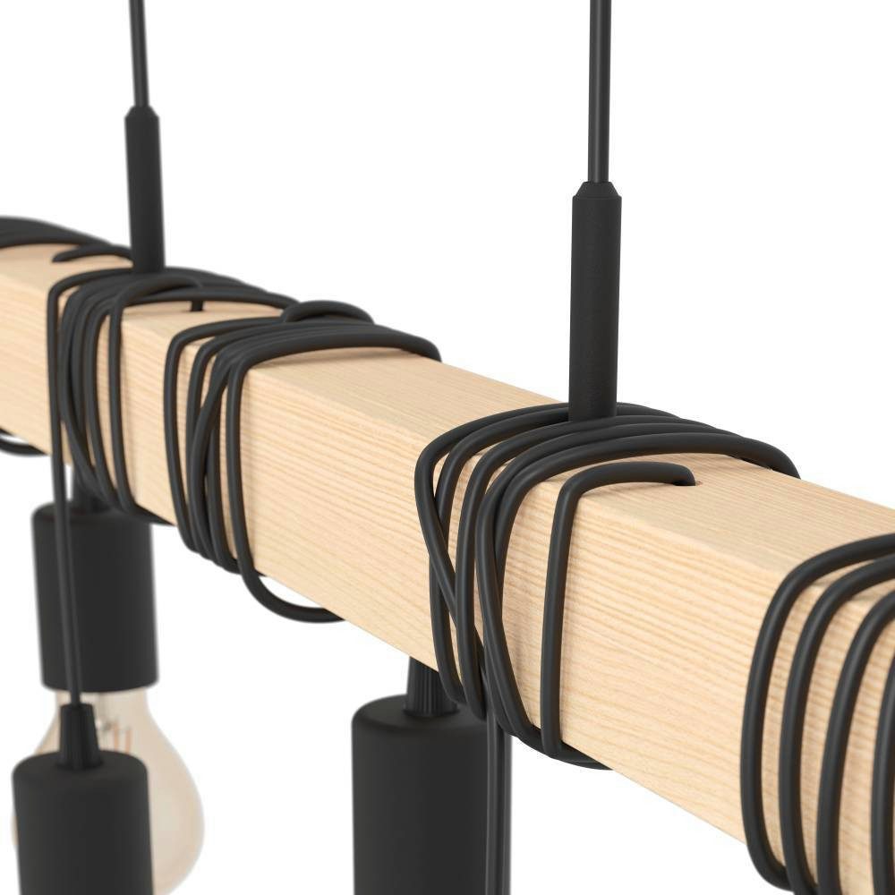 EGLO Hanglamp TOWNSHEND Vintage hanglamp, zwart, bruin, FSC gecertificeerd, fitting E27 (1 stuk)