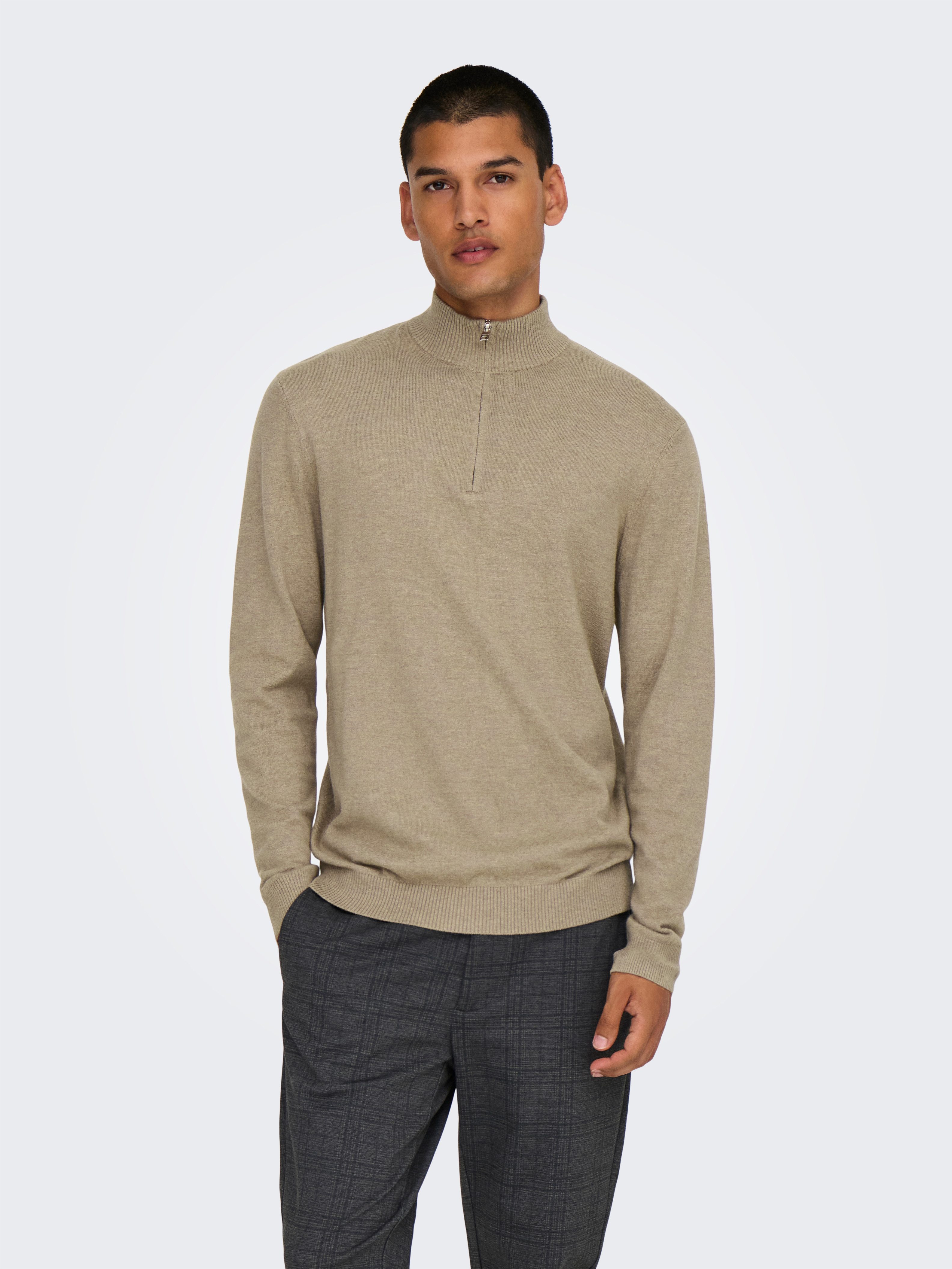 ONLY & SONS Schipperstrui ONSLOUI REG 12 MEL HALF ZIP KNIT NOOS