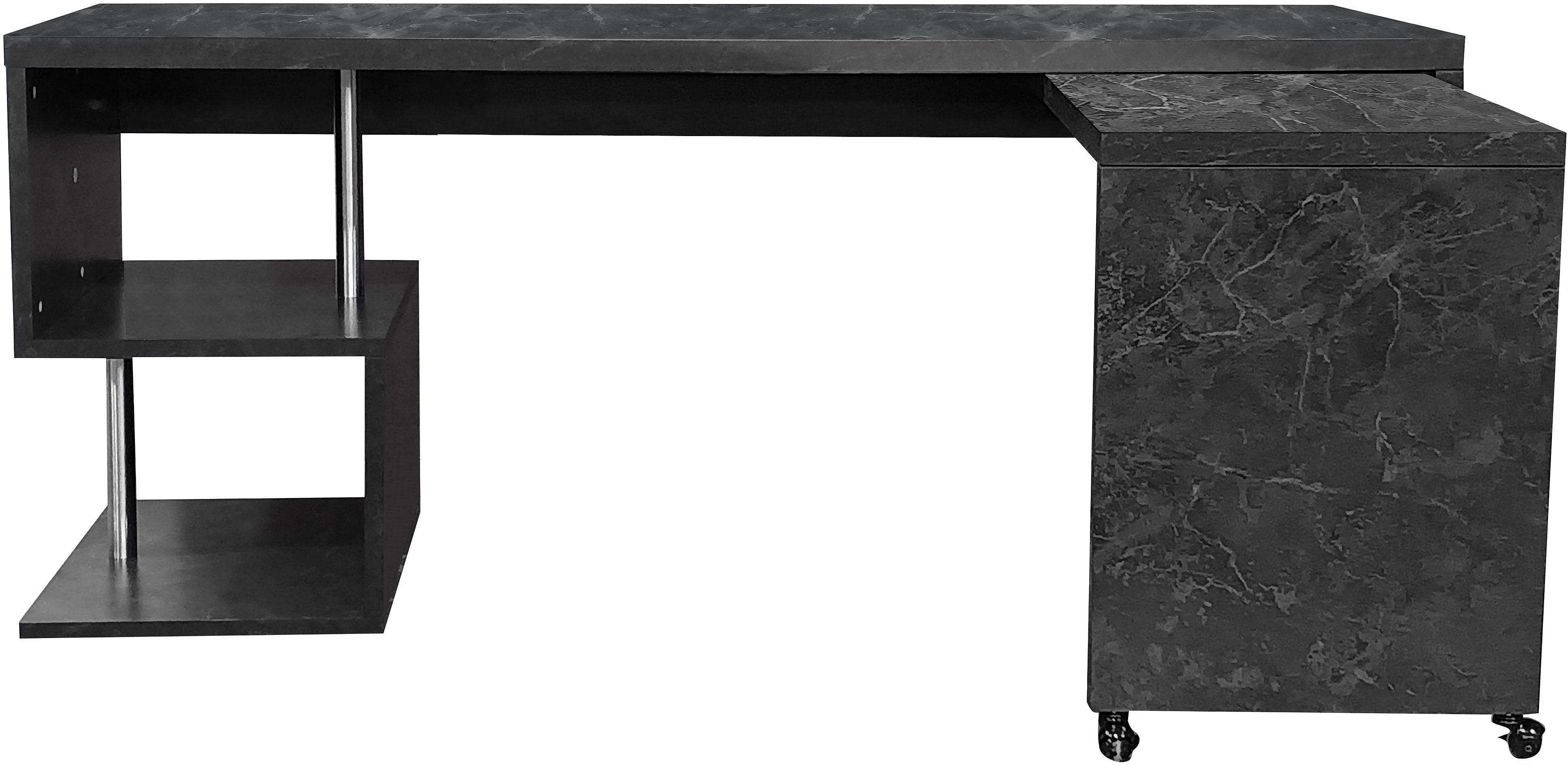 Places of Style Bureau Lopar, hoekbureau , rolbaar tafel-element, ruime werkruimte, hoek 180x129 cm