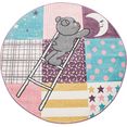 paco home vloerkleed voor de kinderkamer ela 399 3d-design, patchworkpatroon, motief beer, sterren  stippen, kinderkamer roze