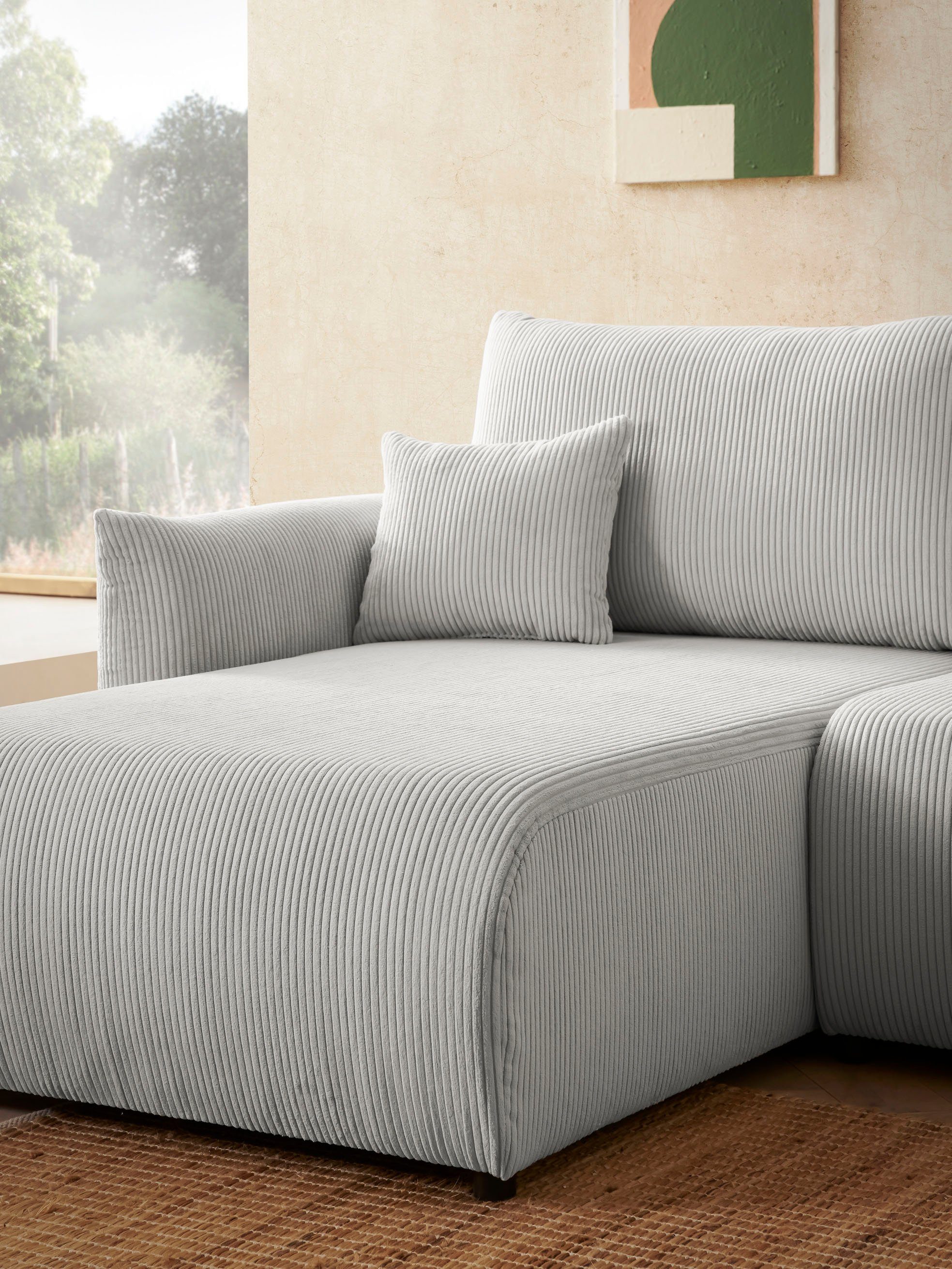 INOSIGN Hoekbank MAVAS bedbank met bedkist, L-model, ca. 257/127 cm (ligoppervlak 212/145 cm), ribfluweel, chenille, structuur