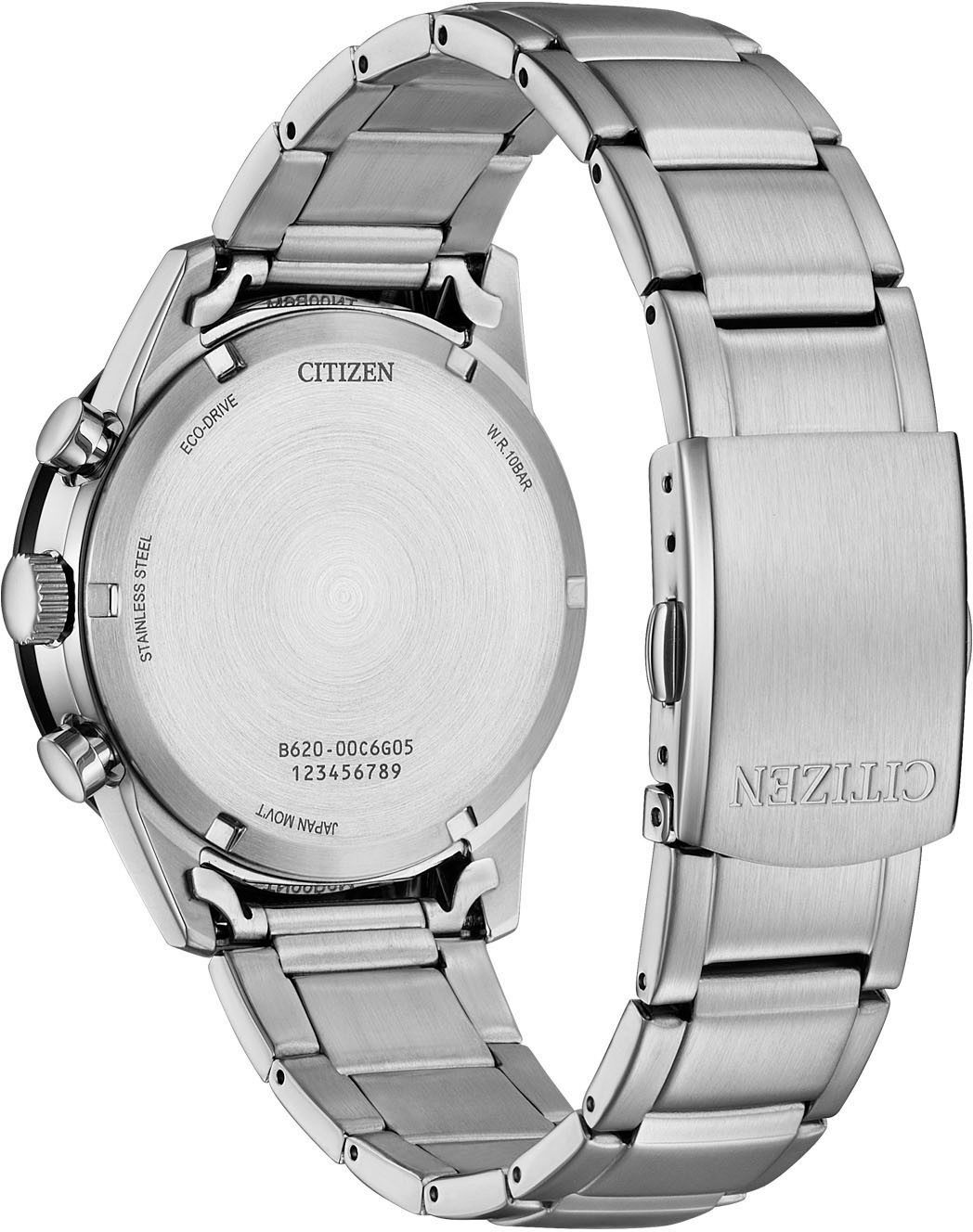 Citizen Chronograaf Polshorloge, solar, herenhorloge, roestvrijstalen band, analoog, dag, stopwatchfunctie